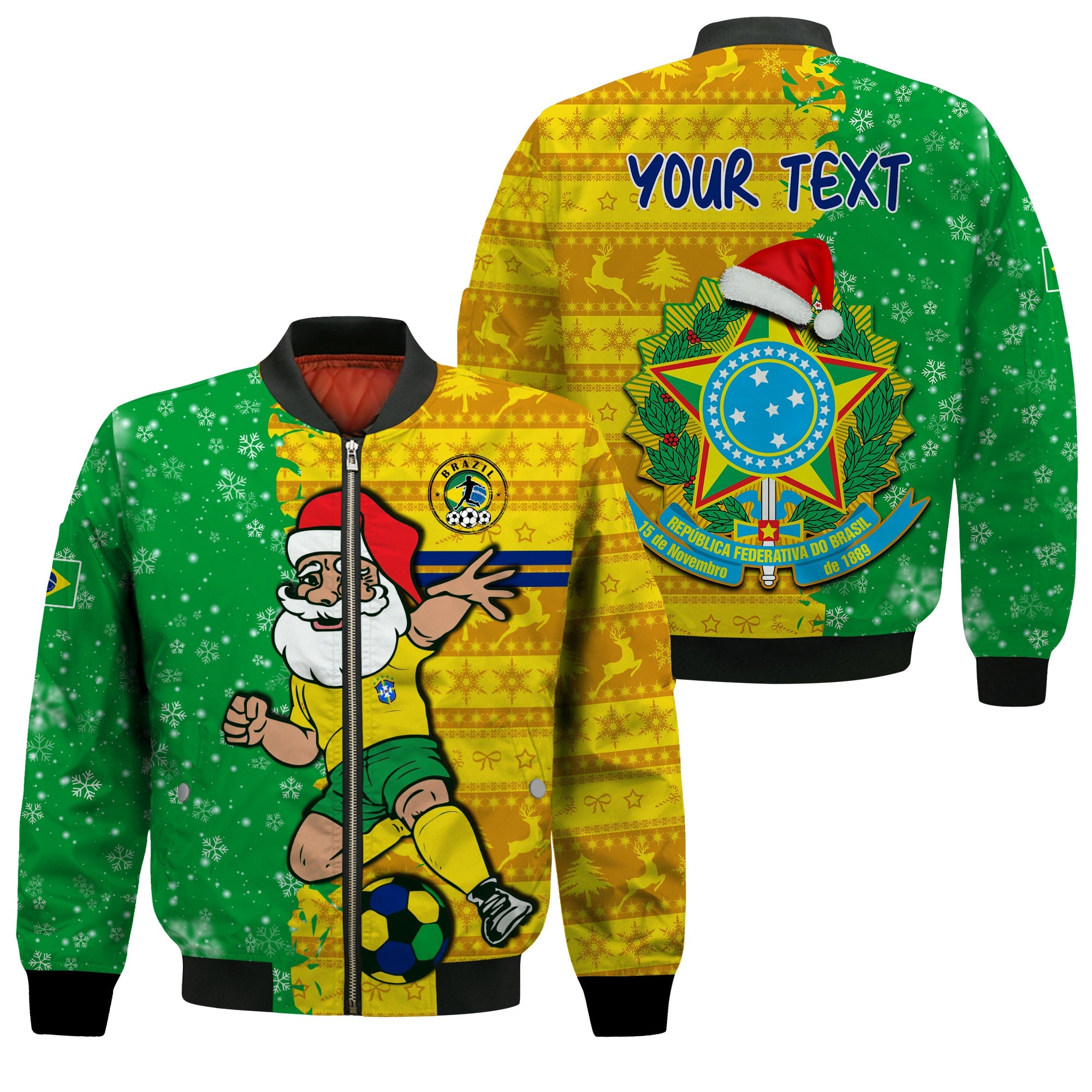 (Custom Personalised) Brazil Football Bomber Jacket Christmas Santa Claus Selecao Champions LT13 - Wonder Print Shop