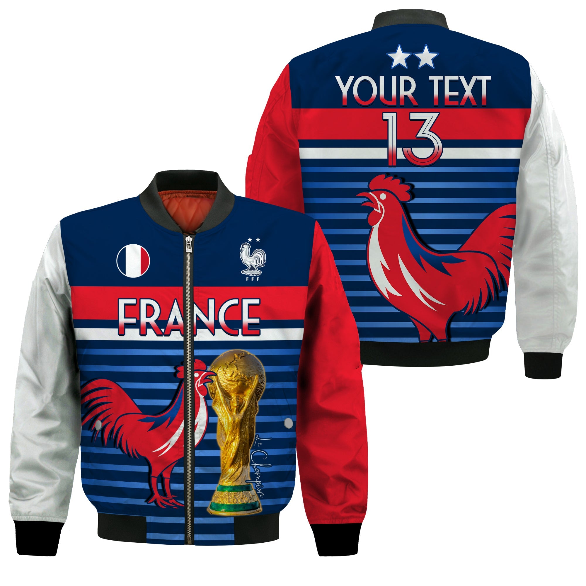 (Custom Text and Number) France Football The Blues Bomber Jacket Les Bleus Le Champion 2022 World Cup LT13 - Wonder Print Shop