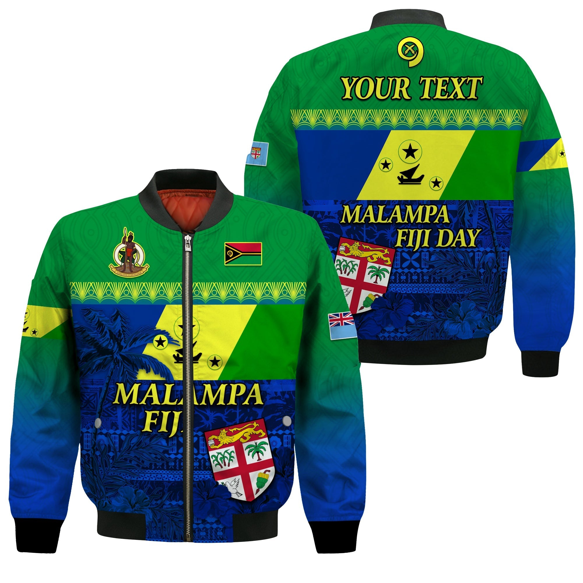 Custom Personalised Malampa Fiji Day Bomber Jacket Vanuatu Polynesia mix Flowers LT13 - Wonder Print Shop