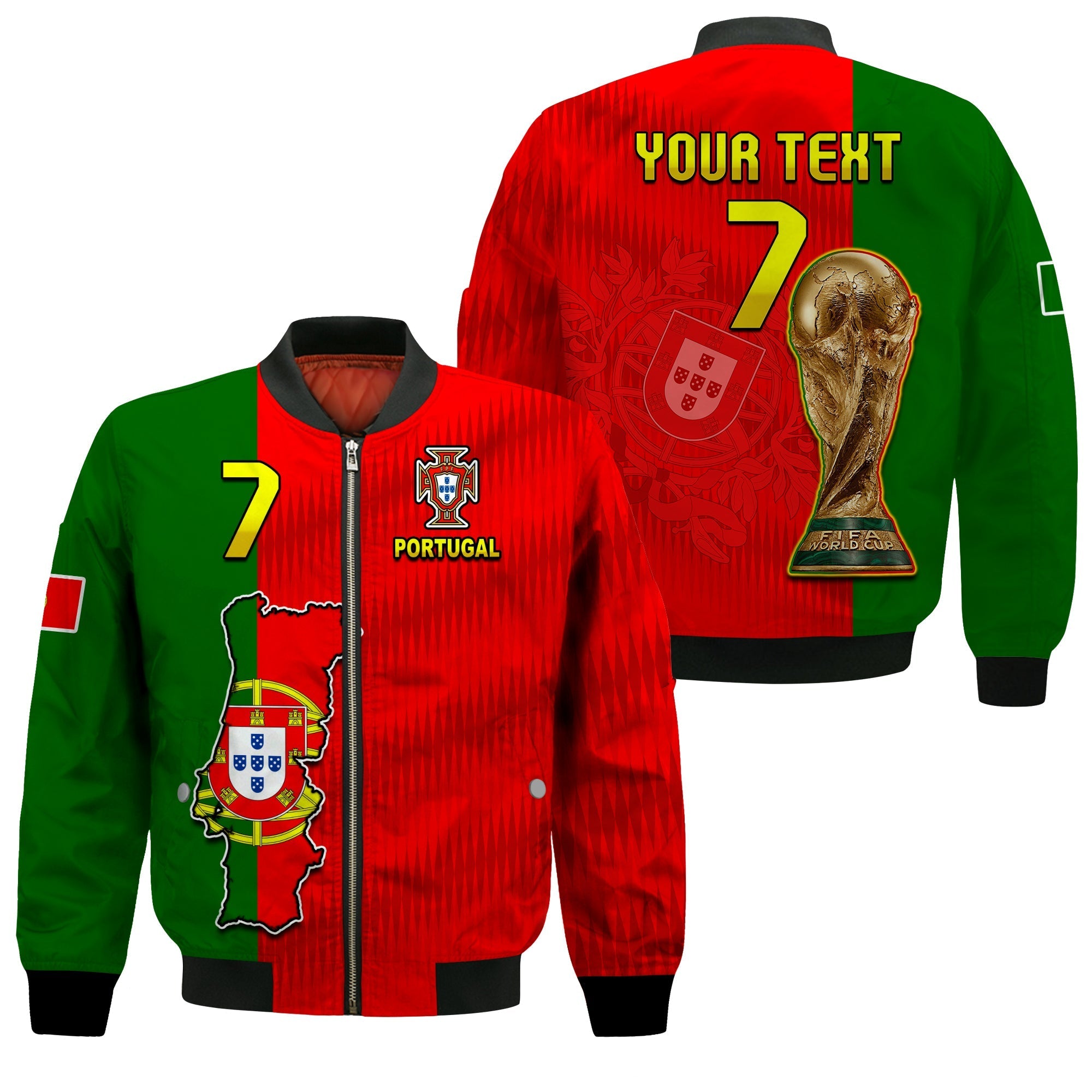 (Custom Text and Number) Portugal Football 2022 Bomber Jacket Style Flag Portuguese Champions LT13 - Wonder Print Shop