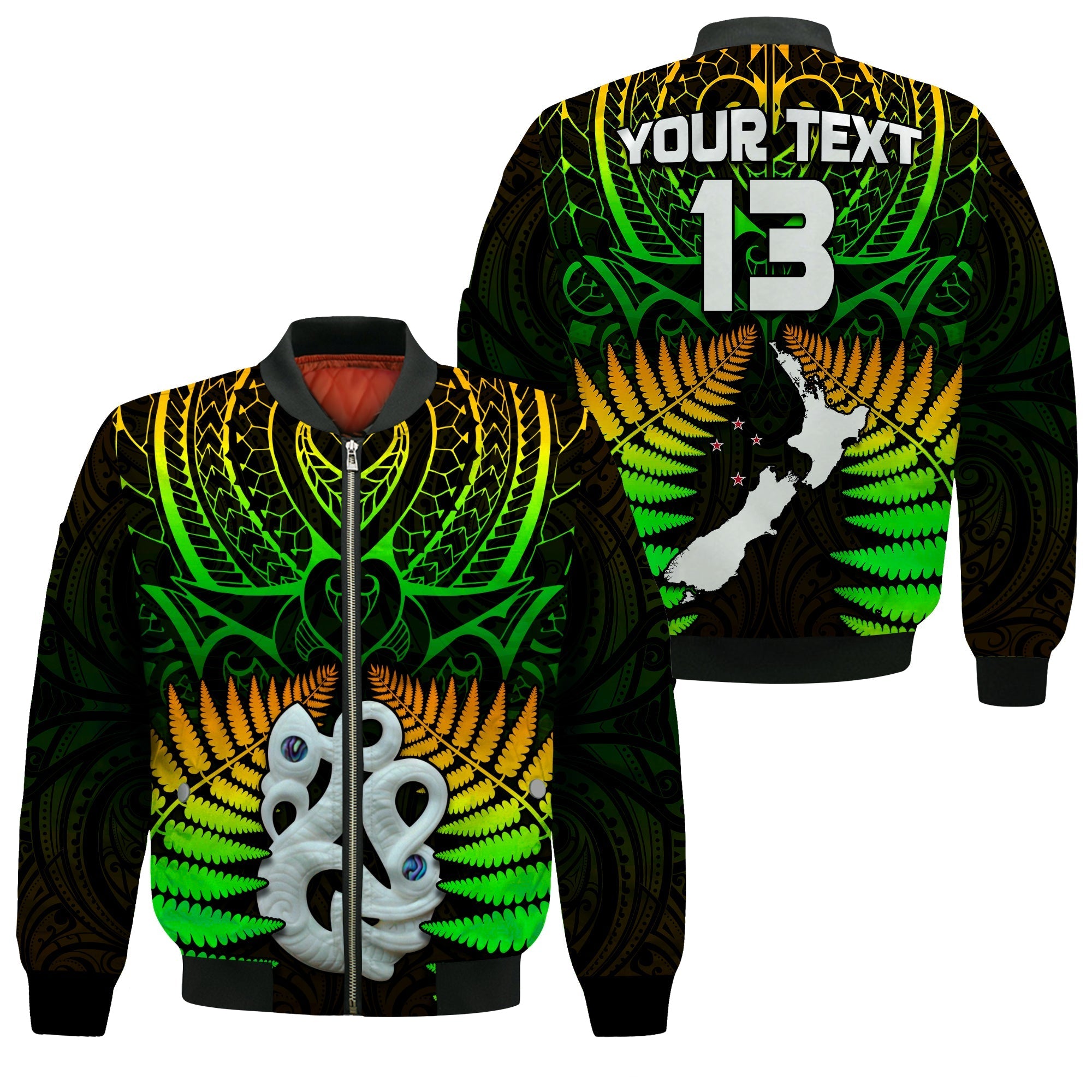 (Custom Text and Number) Aotearoa Fern Bomber Jacket New Zealand Hei Tiki Special Style LT13 - Wonder Print Shop