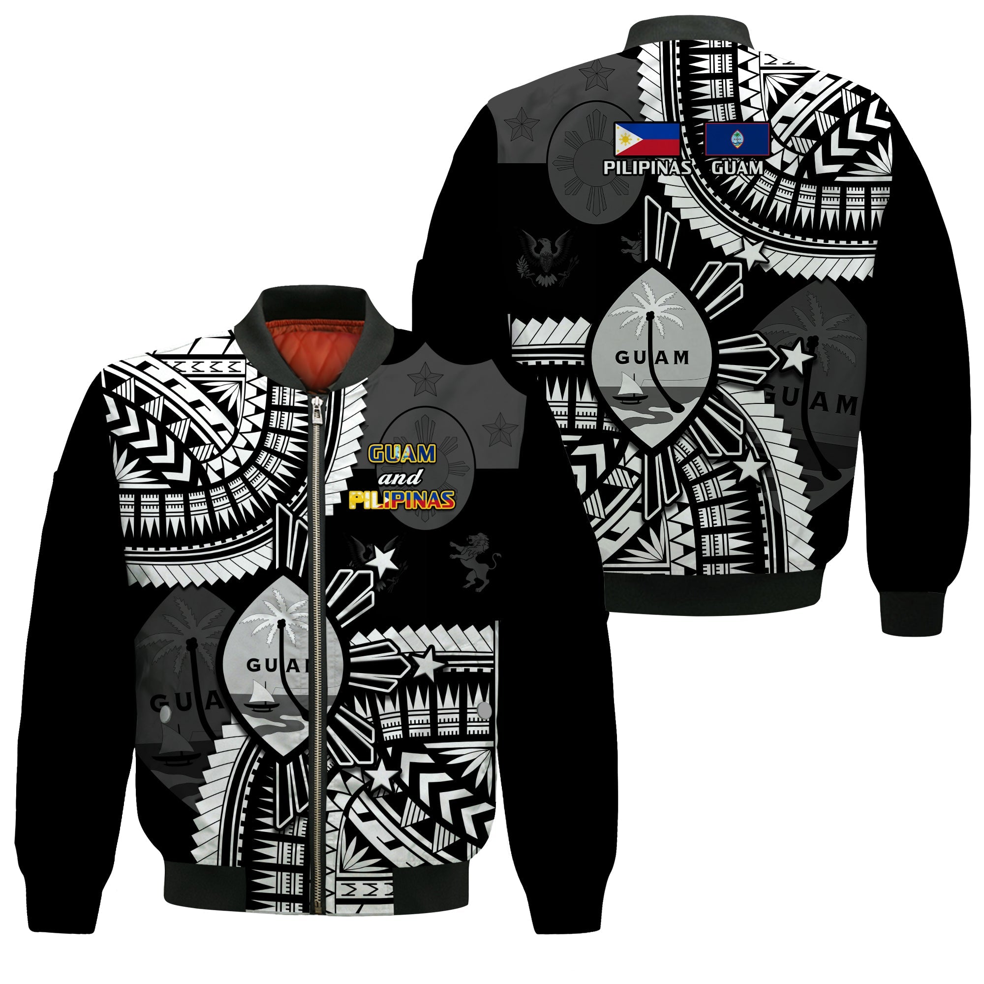 Guam and Philippines Bomber Jacket Guaman Filipinas Together Black - Wonder Print Shop