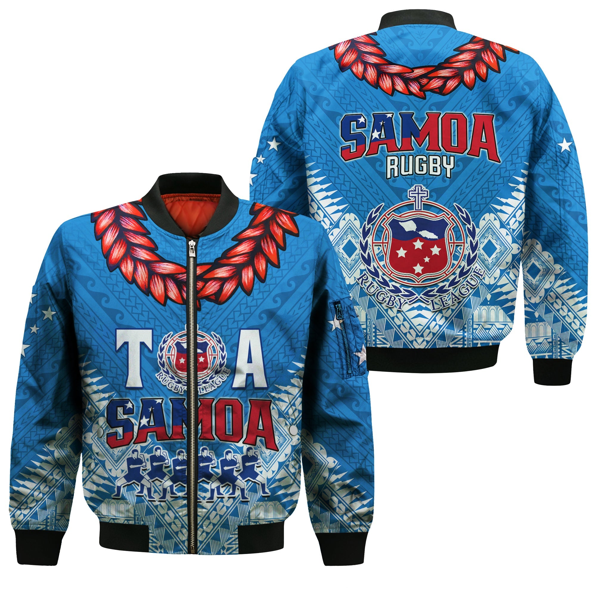 Toa Samoa Rugby Bomber Jacket Manu Siva Tau Style Ulafala LT13 - Wonder Print Shop