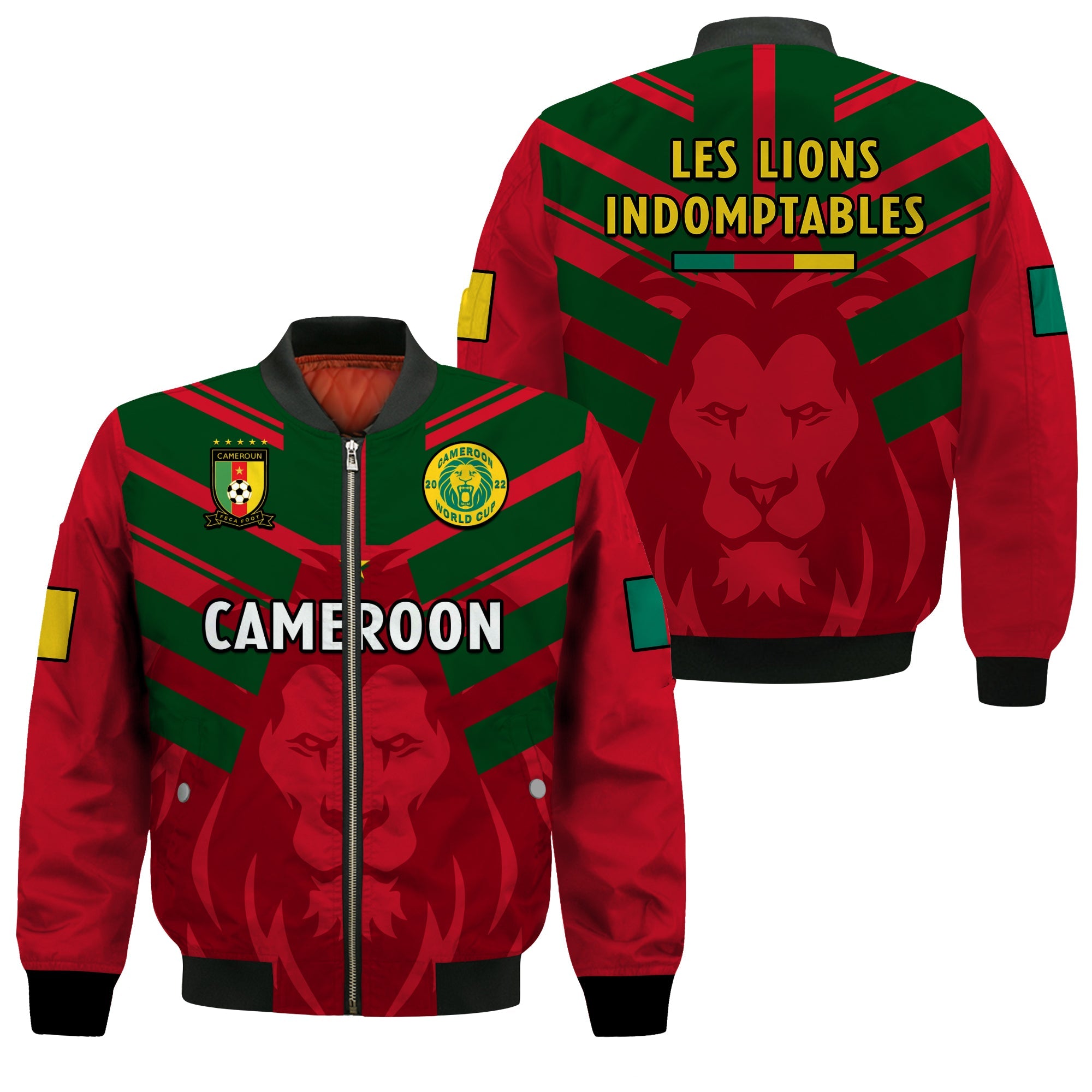 Cameroon Football Bomber Jacket Les Lions Indomptables Red World Cup 2022 - Wonder Print Shop