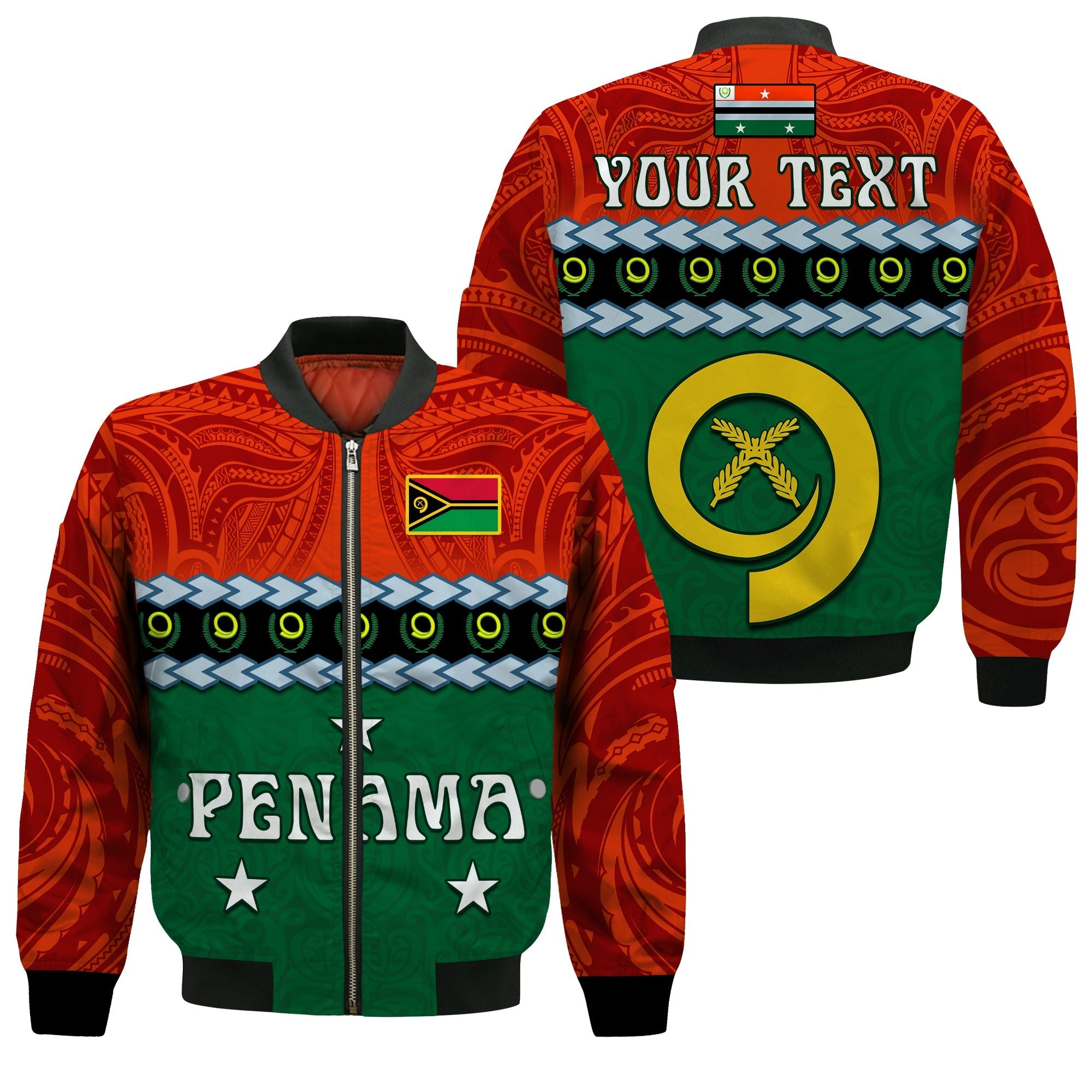 Custom Personalised Penama Province Bomber Jacket Vanuatu Pig Tusk Polynesian Flag Style - Wonder Print Shop