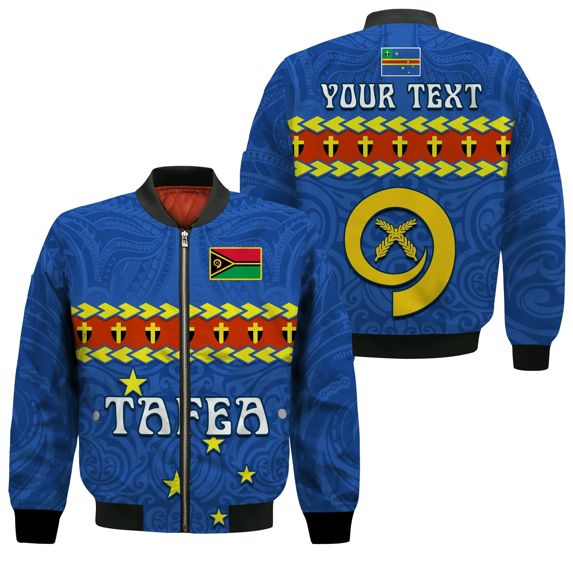 Custom Personalised Tafea Province Bomber Jacket Vanuatu Pig Tusk Polynesian Flag Style - Wonder Print Shop