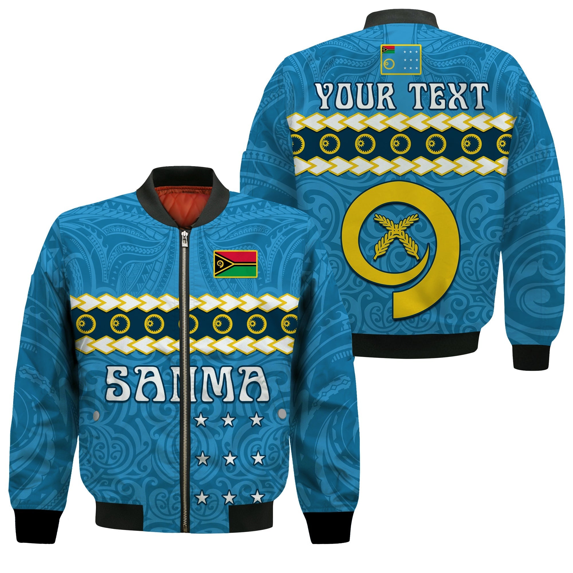 Custom Personalised Sanma Province Bomber Jacket Vanuatu Pig Tusk Polynesian Flag Style - Wonder Print Shop