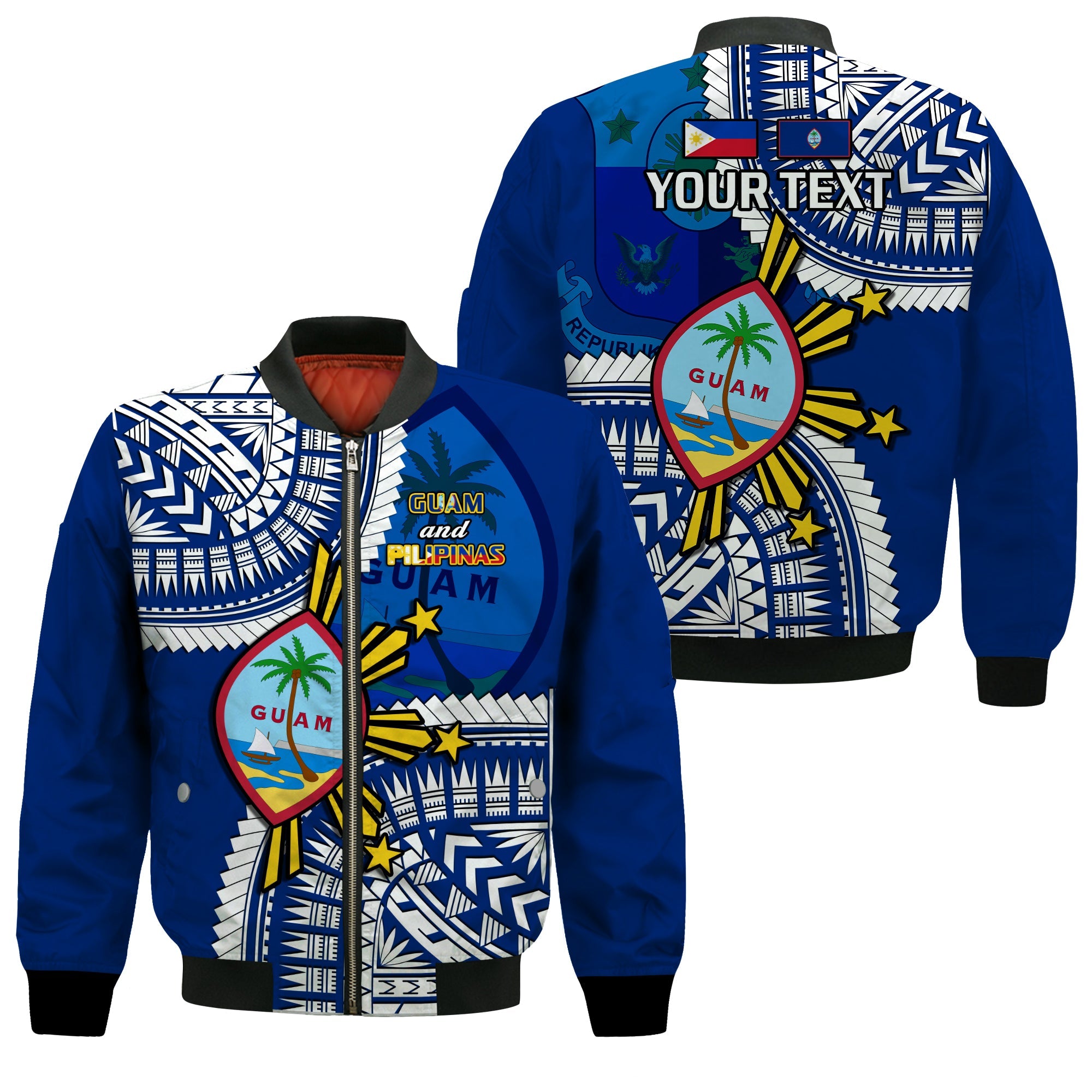 (Custom Personalised) Guam and Philippines Bomber Jacket Guaman Filipinas Together Blue - Wonder Print Shop