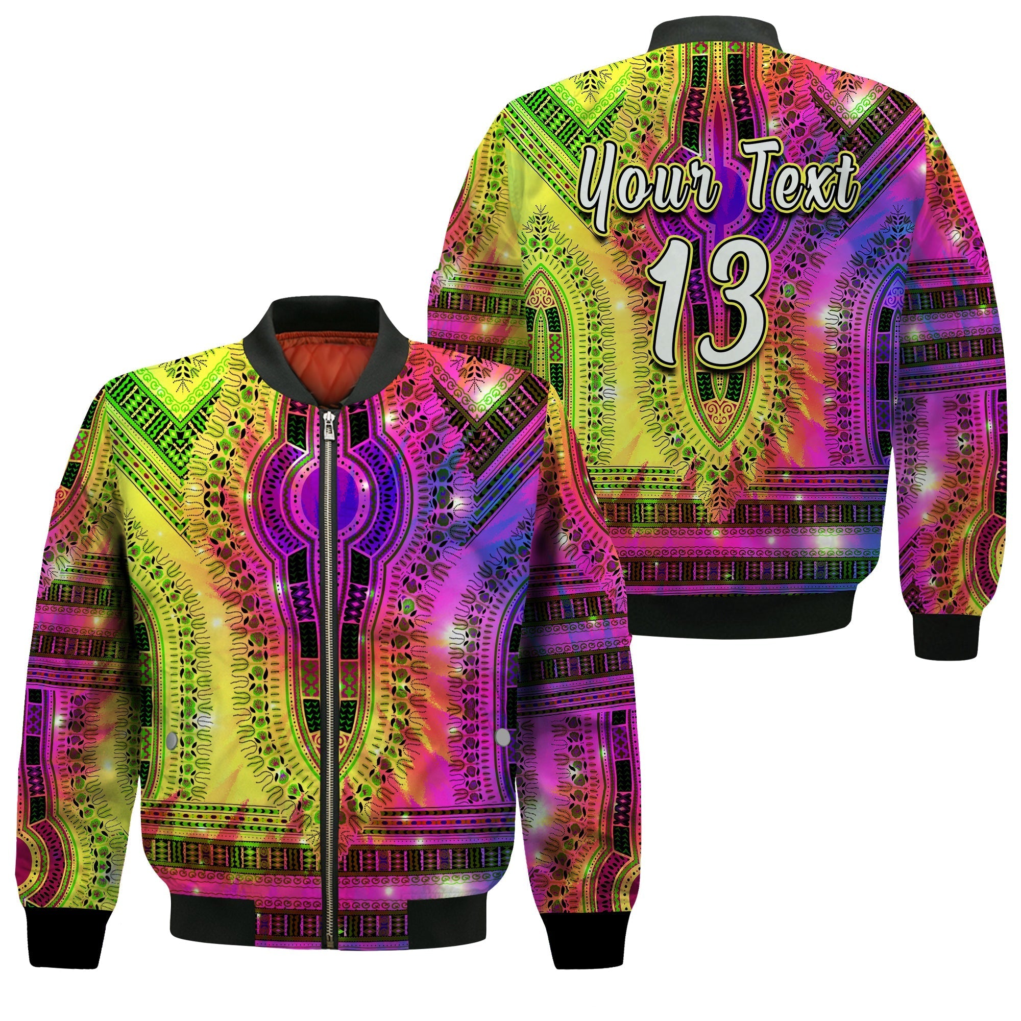 (Custom Text and Number) Africa Tie Dye Bomber Jacket Special Dashiki Pattern LT13 - Wonder Print Shop