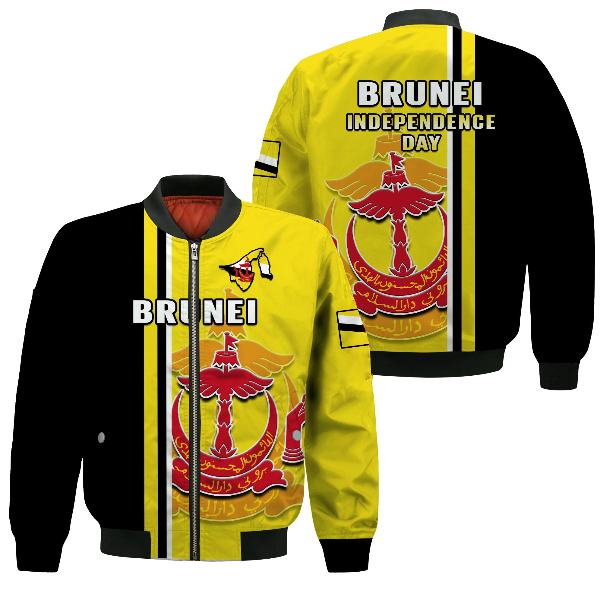 Brunei Bomber Jacket Happy Independence Day With Coat Of Arms - Wonder Print Shop