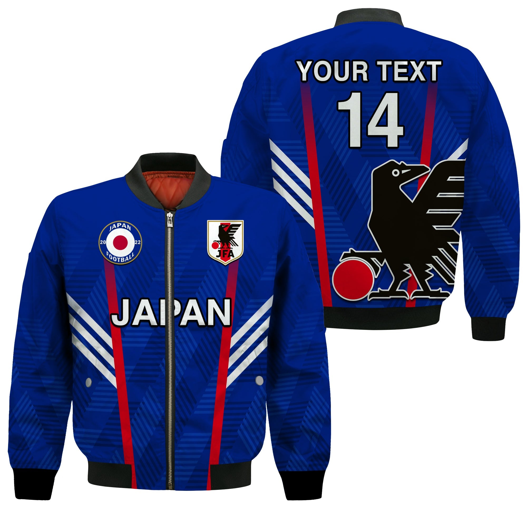 (Custom Text and Number) Japan Football Bomber Jacket Samurai Blue World Cup 2022 - Wonder Print Shop