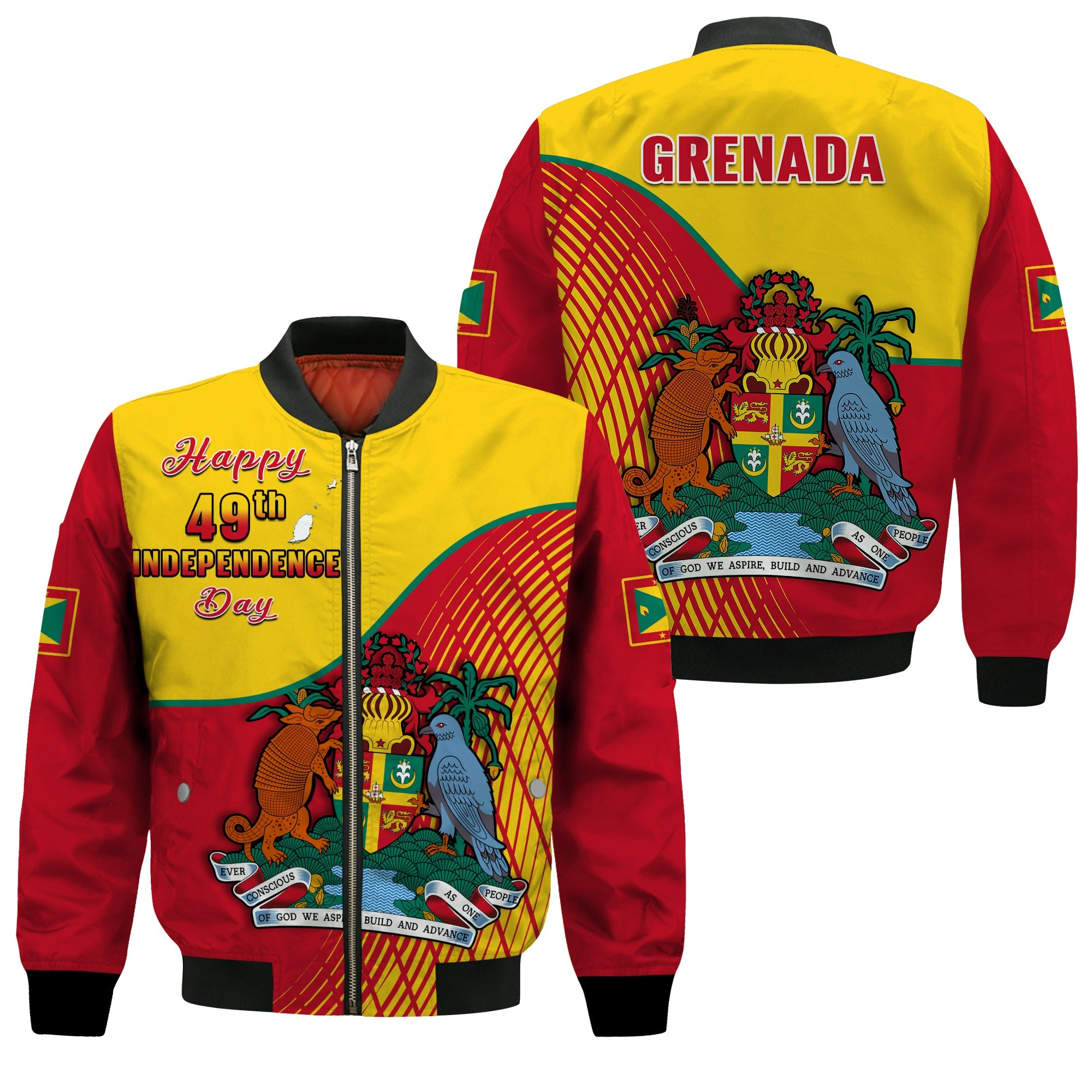 Grenada Bomber Jacket Coat Of Arms Happy 49th Independence Day - Wonder Print Shop