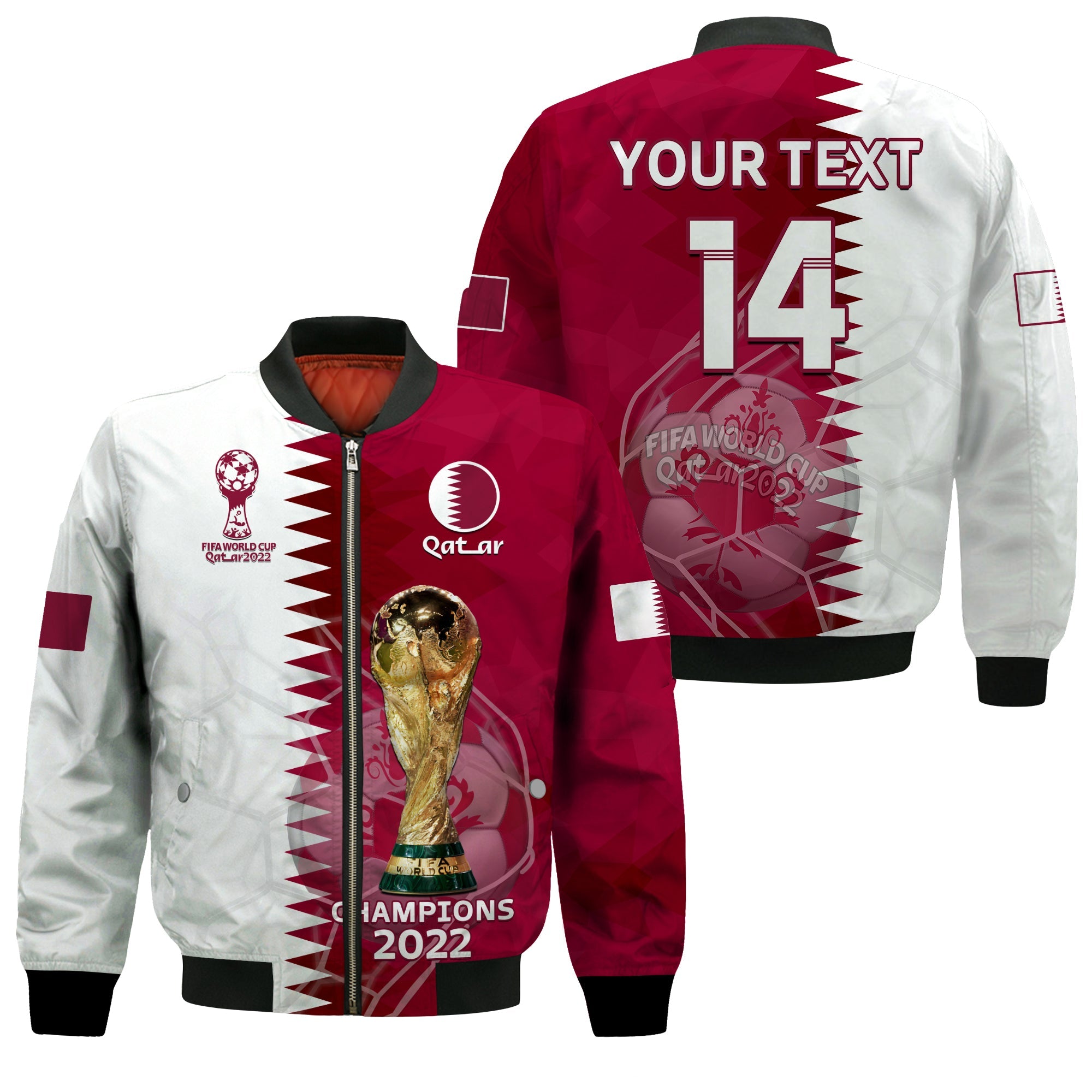 (Custom Text And Number) Qatar Football Bomber Jacket Annabi Champions Proud WC 2022 - Wonder Print Shop