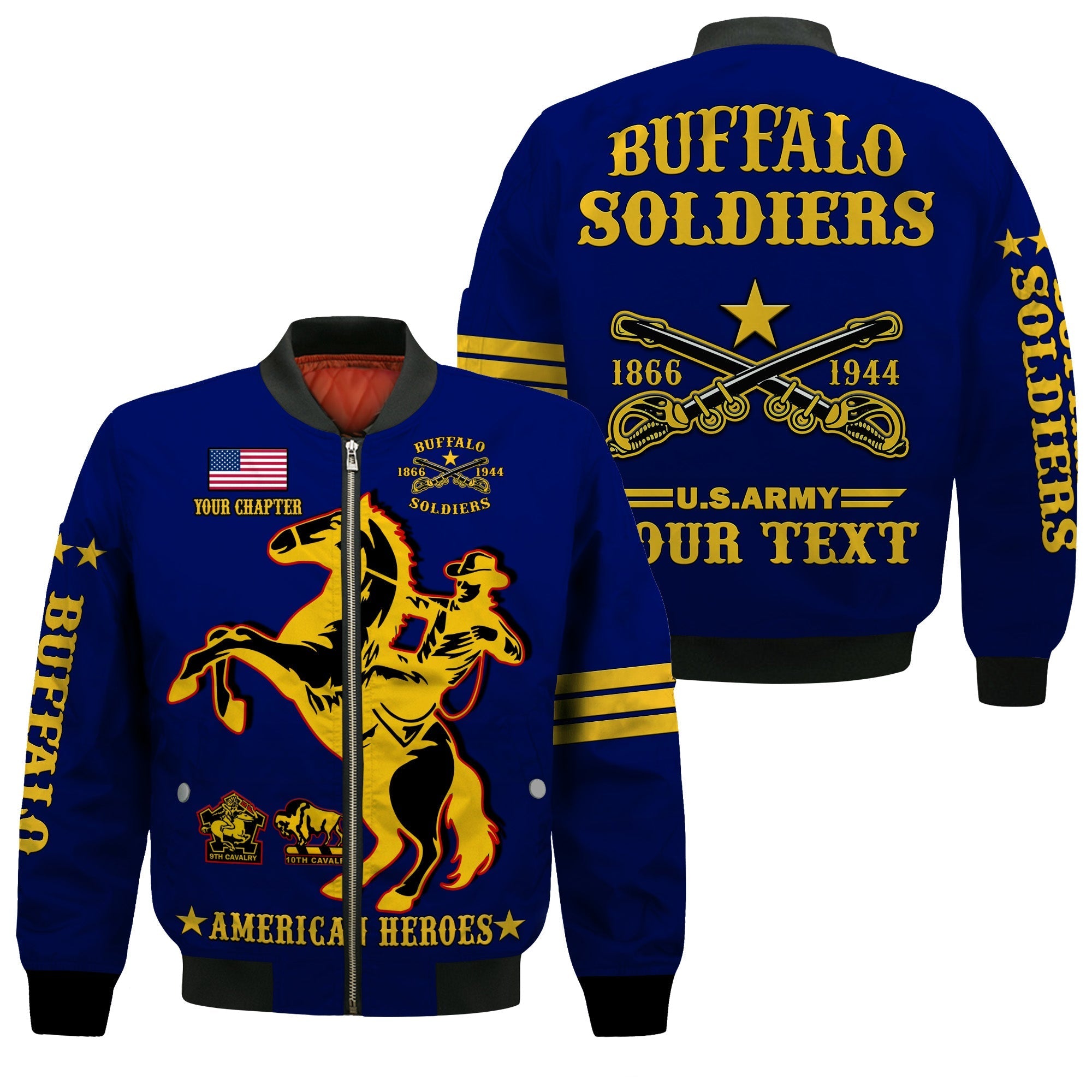 (Custom Text And Chapter) Buffalo Soldiers Bomber Jacket BSMC United States Army Simple Style - Wonder Print Shop