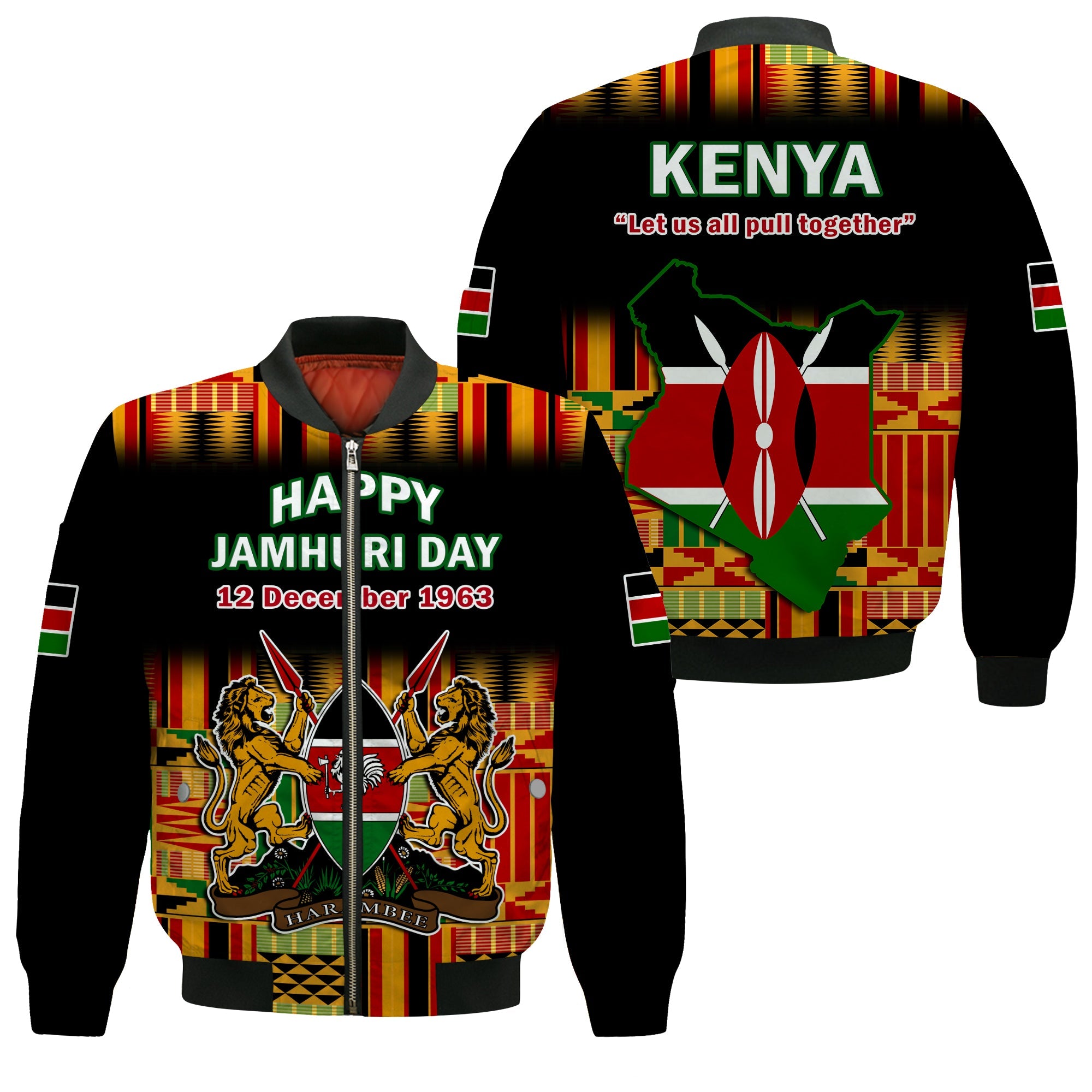 Kenya Bomber Jacket Happy Jamhuri Day Kenyan Pattern - Wonder Print Shop