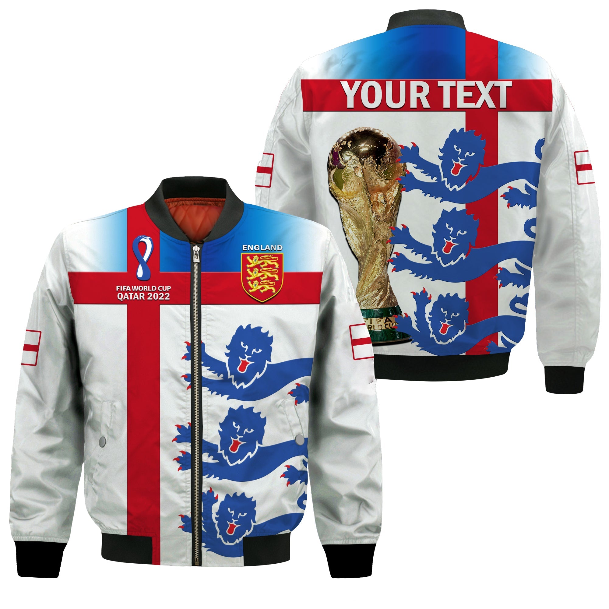 (Custom Personalised) England Football Bomber Jacket Three Lions Champions World Cup 2022 - Wonder Print Shop