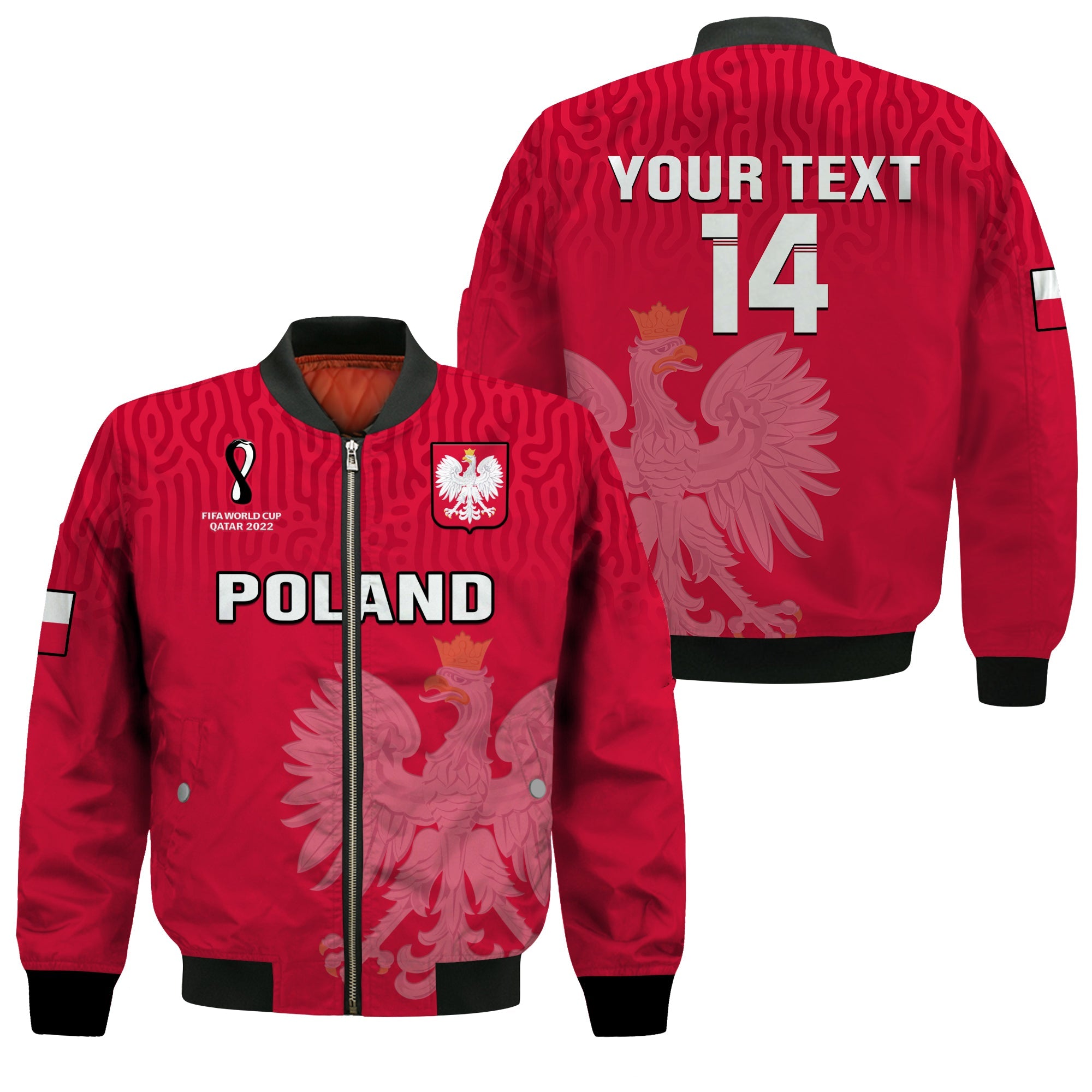 (Custom Text And Number) Poland Football Bomber Jacket Polska World Cup 2022 Red - Wonder Print Shop