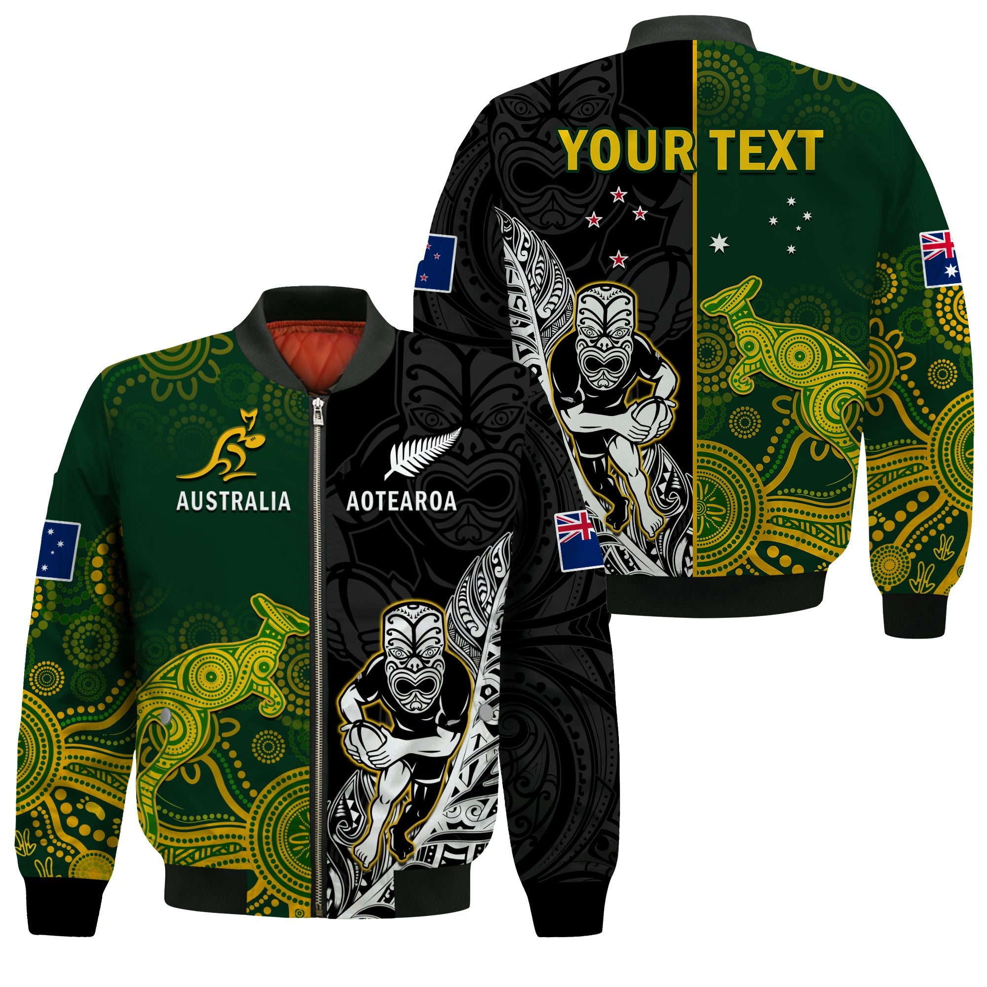 (Custom Personalised) Australia Rugby Mix Aotearoa Rugby Bomber Jacket Wallabies All Black Special Version - Wonder Print Shop