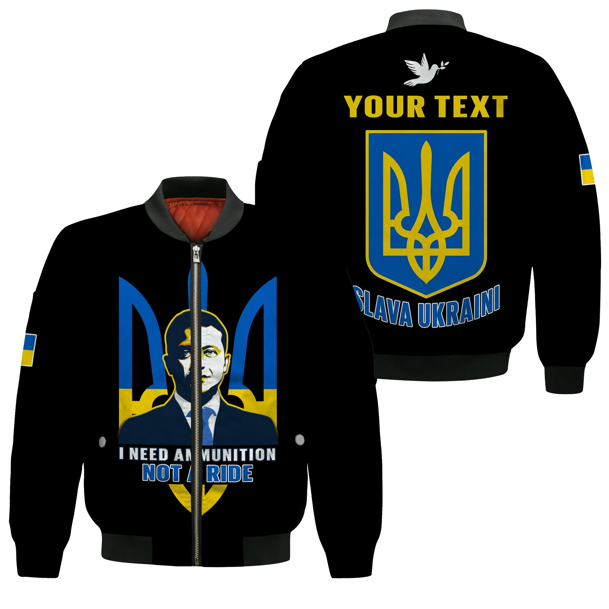 Custom Personalised Ukraine Bomber Jacket Ukraine Gold Trident Slava Ukraini Black - Wonder Print Shop