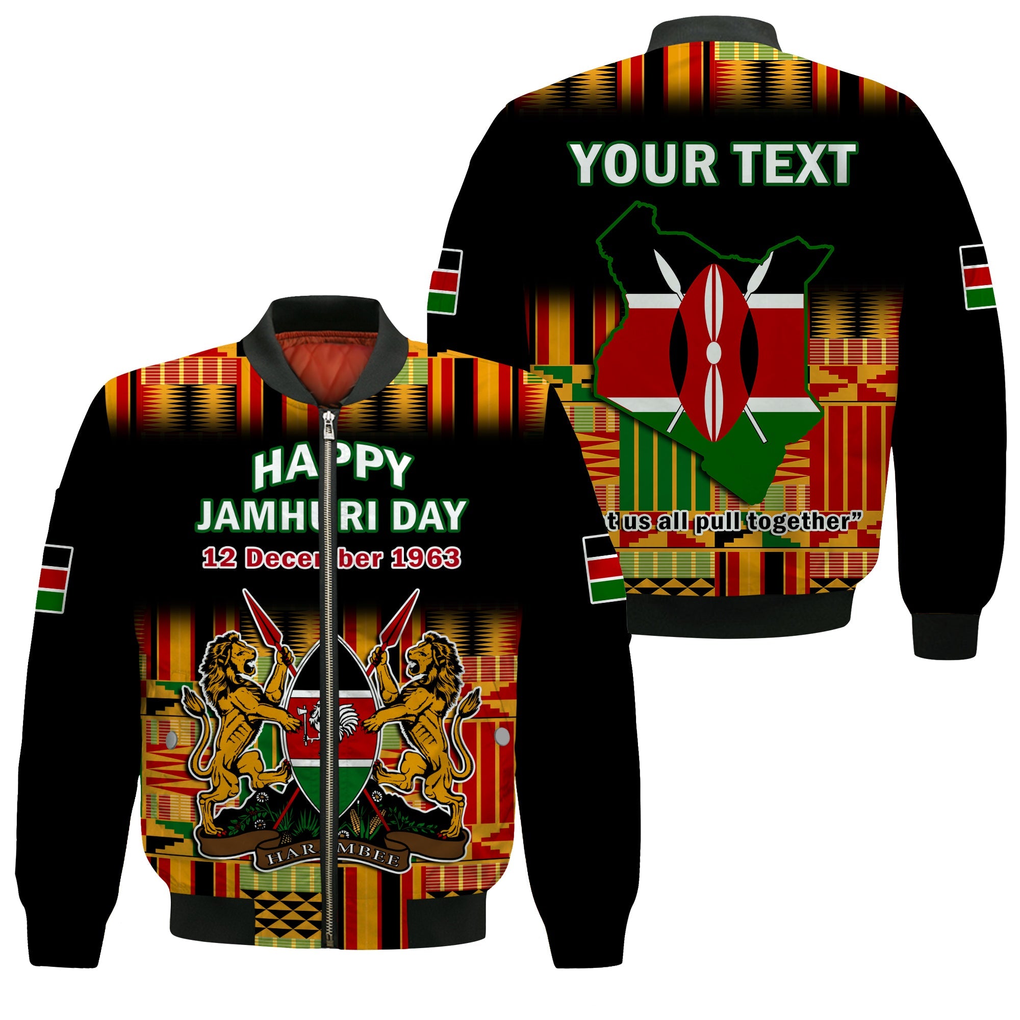 (Custom Personalised) Kenya Bomber Jacket Happy Jamhuri Day Kenyan Pattern - Wonder Print Shop