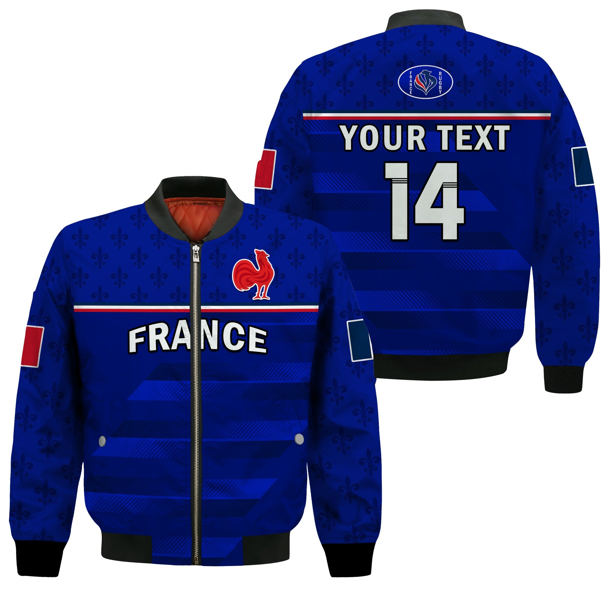 (Custom Text And Number) France Rugby Bomber Jacket Outgoing Tour Allez Les Bleus - Wonder Print Shop