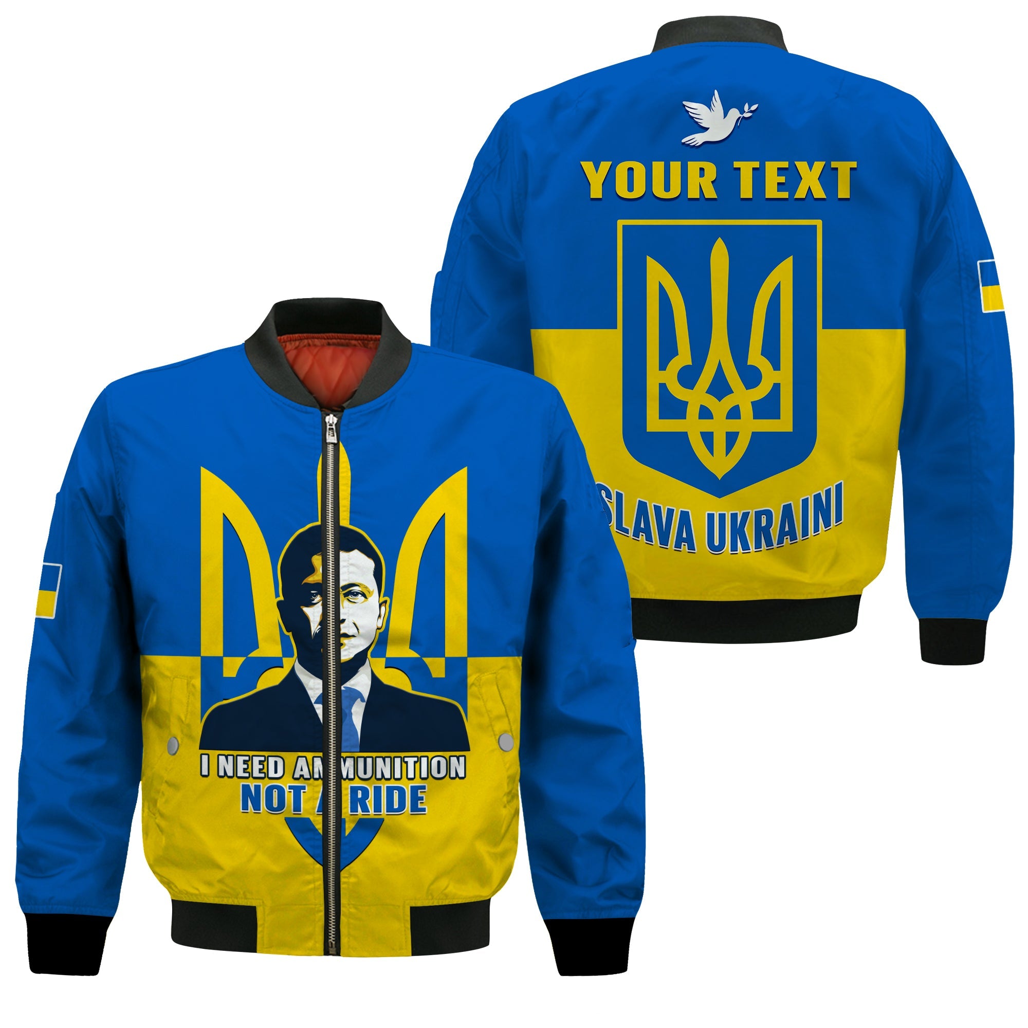 Custom Personalised Ukraine Bomber Jacket Ukraine Gold Trident Slava Ukraini Blue - Wonder Print Shop