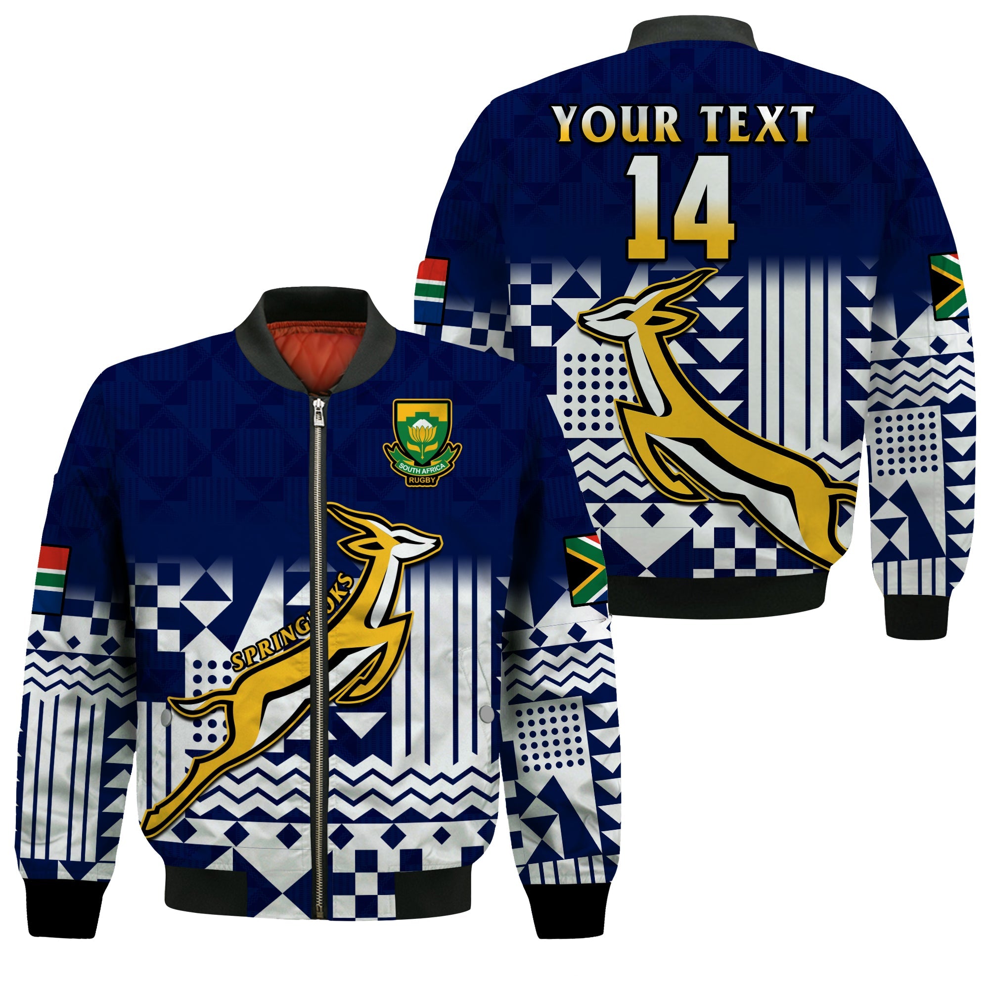 (Custom Text And Number) South Africa Rugby Bomber Jacket Outgoing Tour Go Springboks - Wonder Print Shop