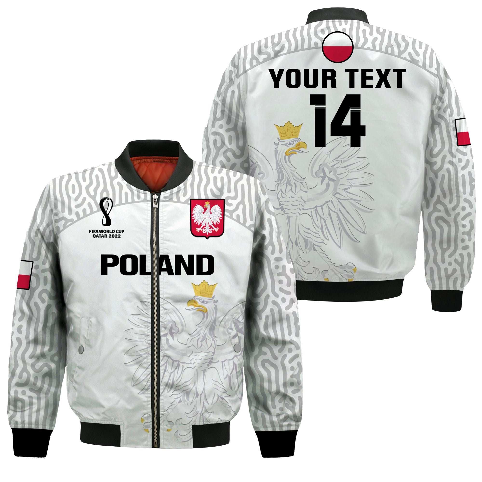 (Custom Text And Number) Poland Football Bomber Jacket Polska World Cup 2022 White - Wonder Print Shop