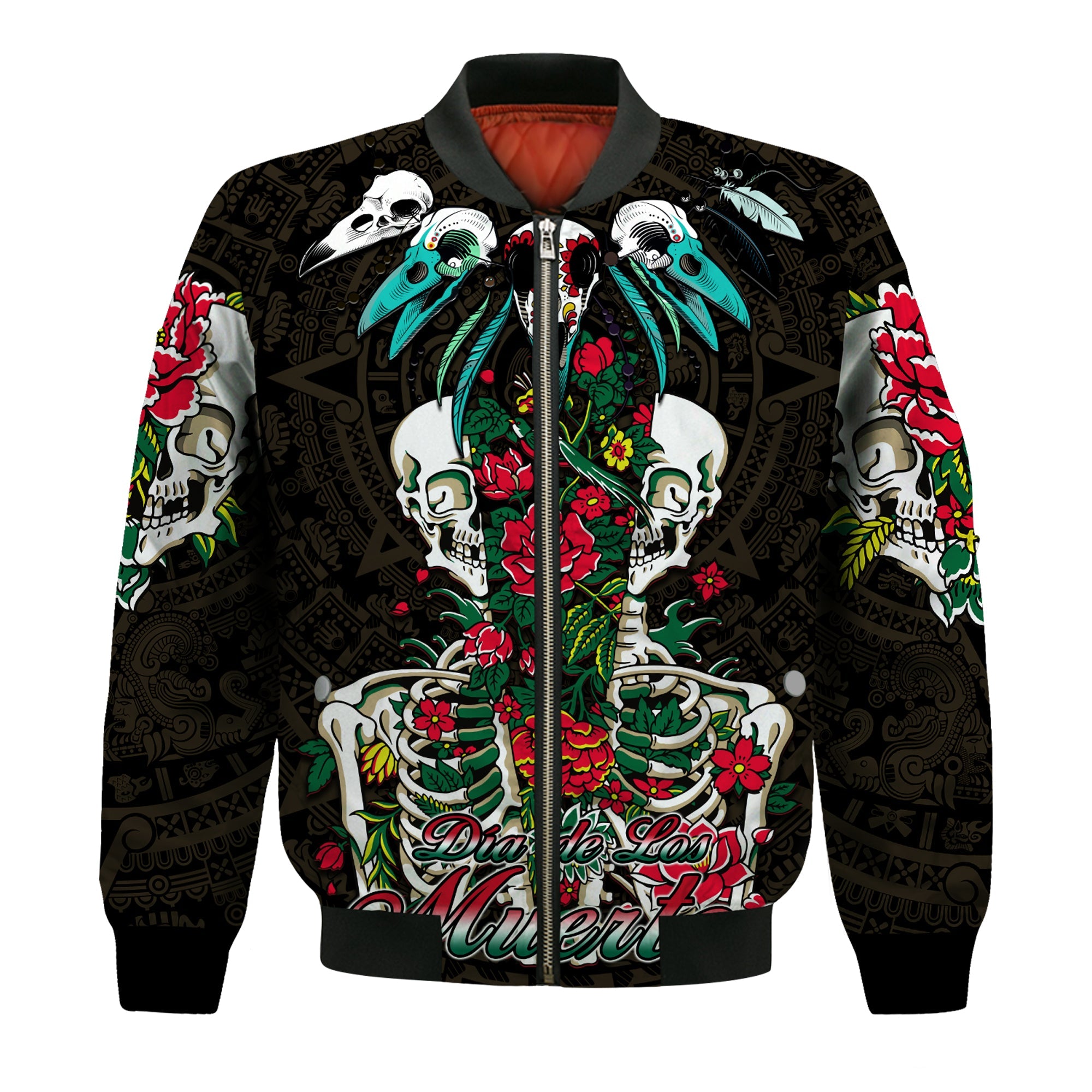 Mexico Bomber Jacket Floral Skull Dia De Los Muertos - Wonder Print Shop