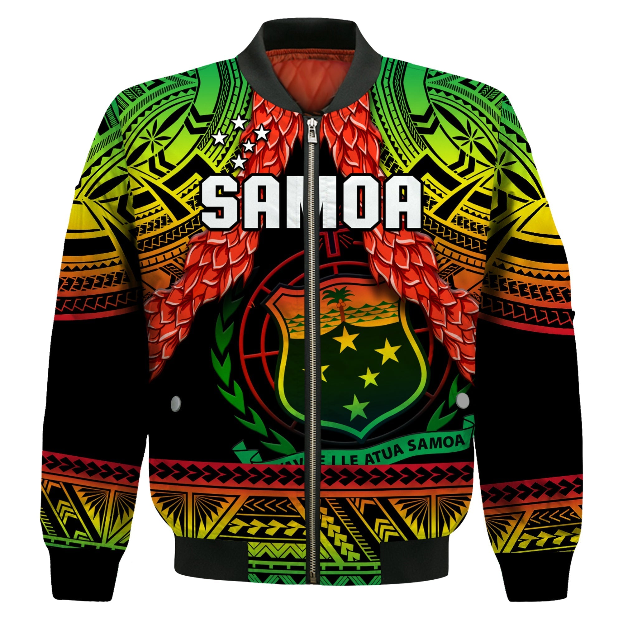 Samoa Rugby Bomber Jacket Teuila Torch Ginger Gradient Style - Wonder Print Shop