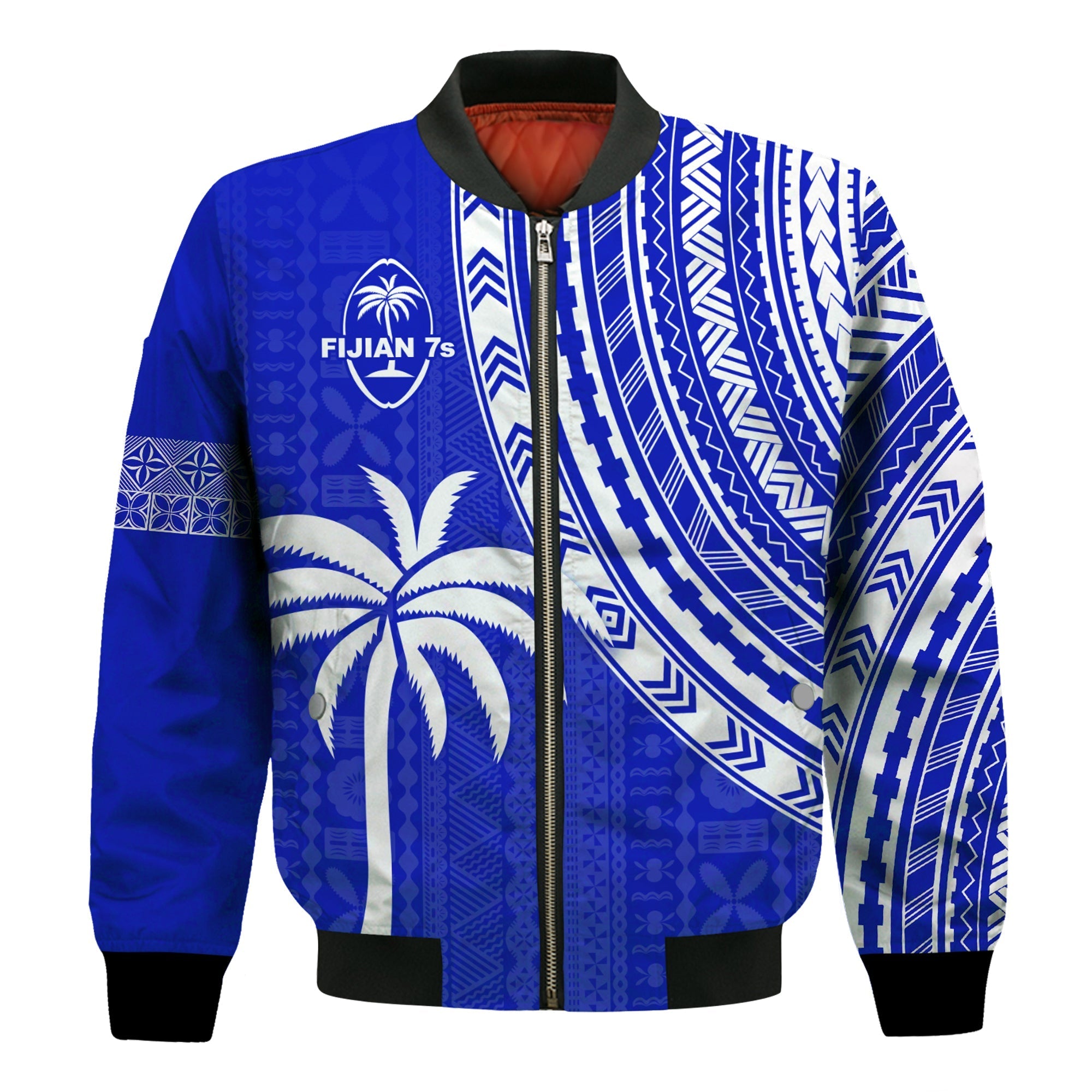 Fiji Rugby Sevens Bomber Jacket Fijian 7s Tapa Polynesian Blue Ver.02 LT13 - Wonder Print Shop