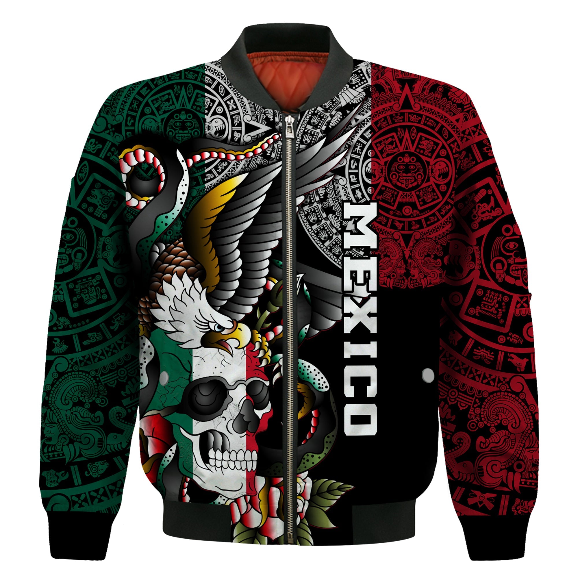 Mexico Bomber Jacket Mexican Skull Eagle With Angry Snake - Wonder Print Shop