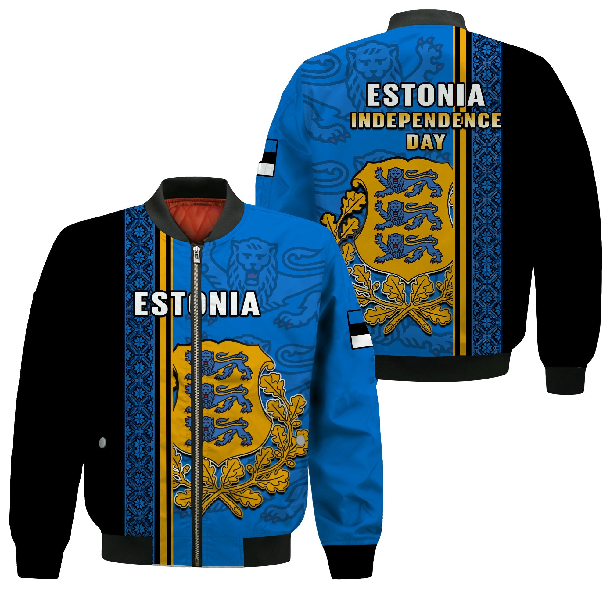 Estonia Bomber Jacket Happy Estonian Independence Day With Coat Of Arms - Wonder Print Shop