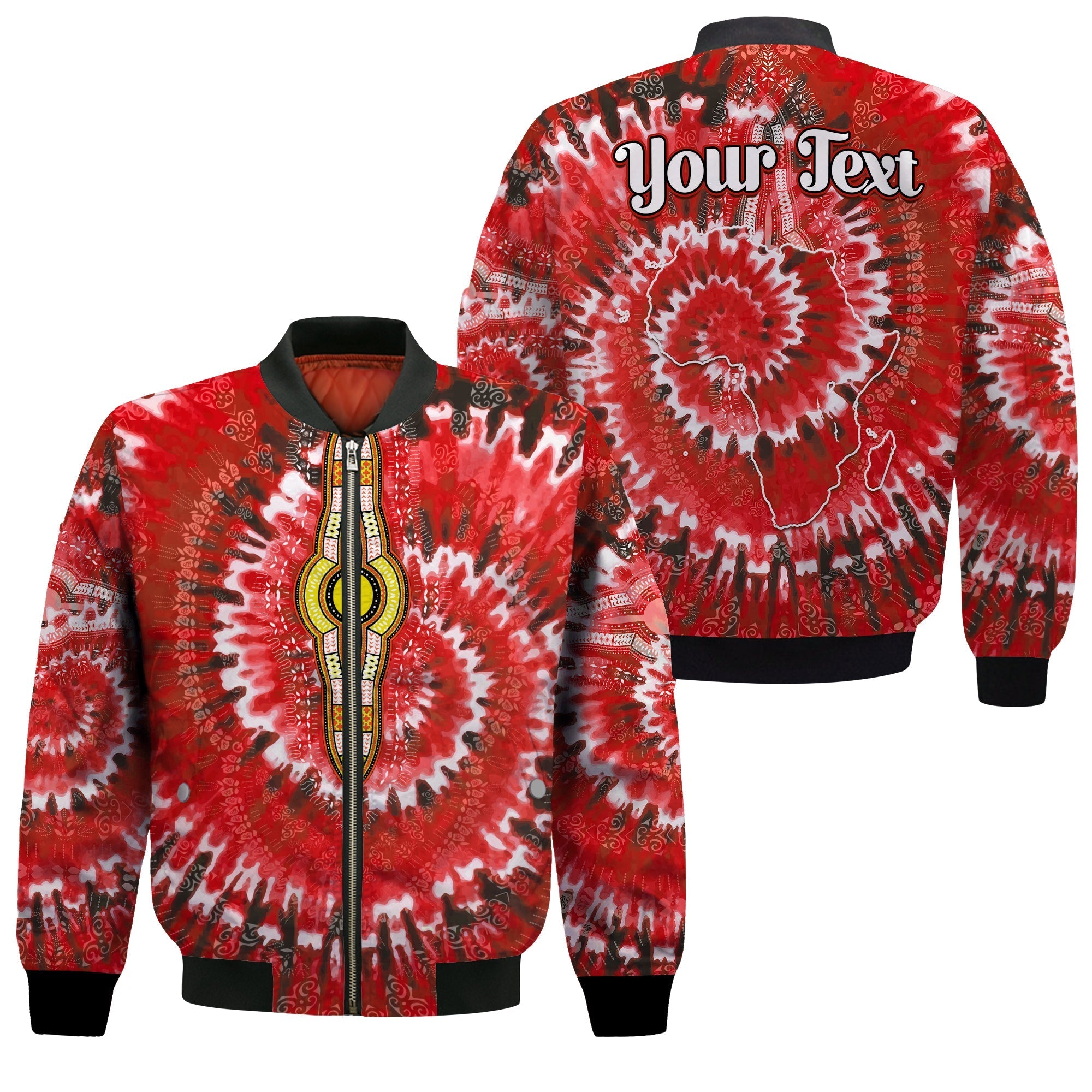 (Custom Personalised) Africa Tie Dye Bomber Jacket Red Fashion LT13 - Wonder Print Shop