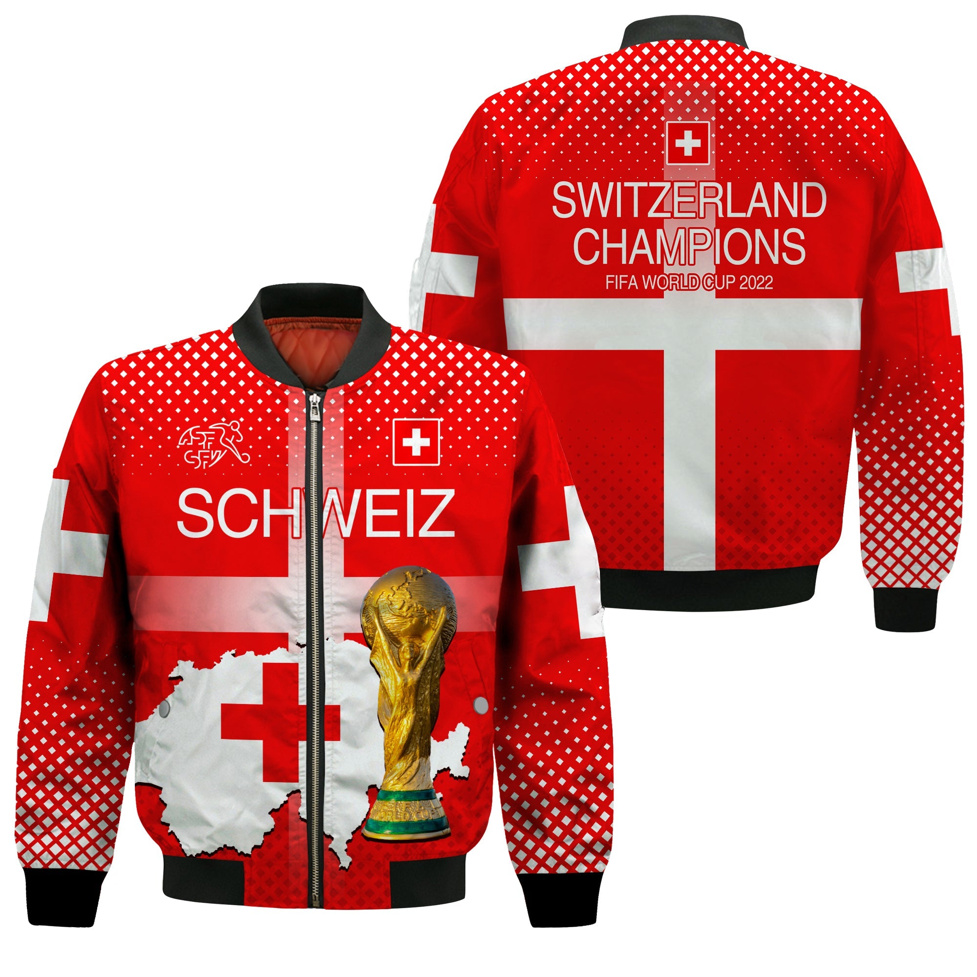 Switzerland Football Bomber Jacket Schweizer Pati Champion 2022 World Cup LT13 - Wonder Print Shop