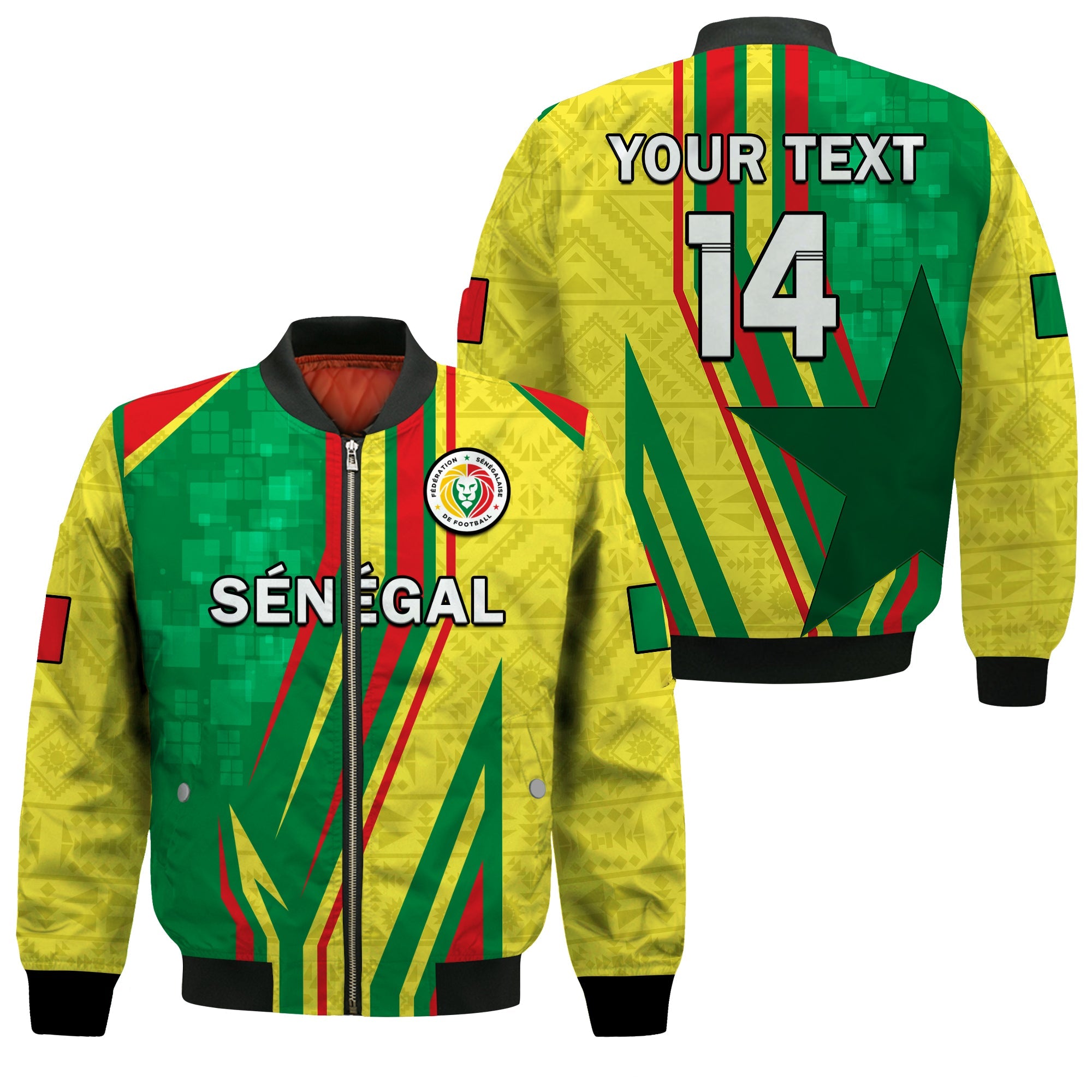 (Custom Text And Number) Senegal Football Bomber Jacket Allez Les Lions Sporty Style - Wonder Print Shop