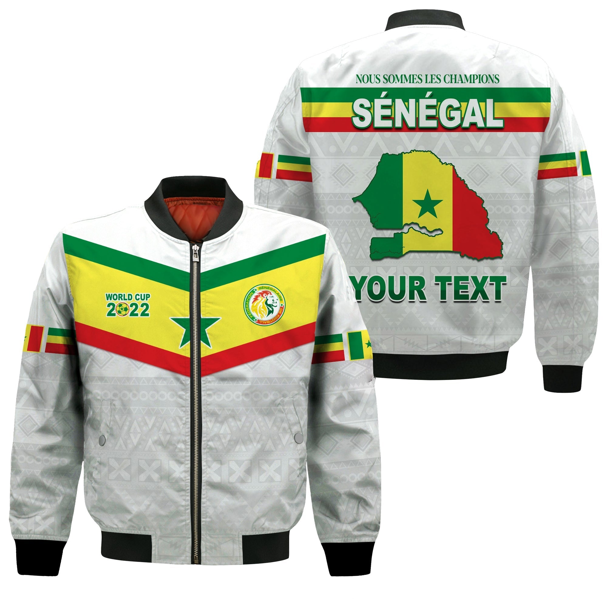 (Custom Personalised) Senegal Football 2022 Bomber Jacket Champion Teranga Lions Mix African Pattern LT13 - Wonder Print Shop