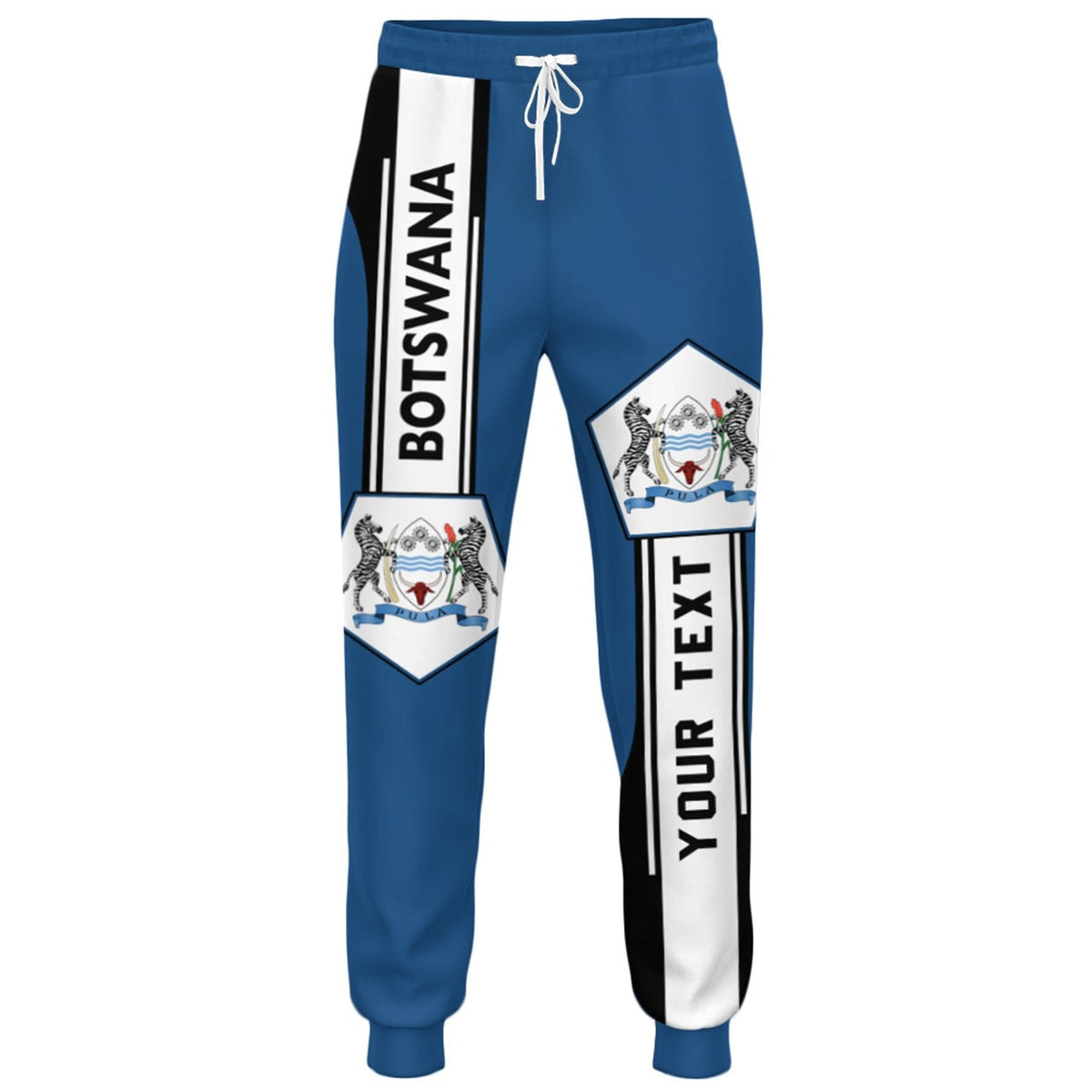 Blaue Jogginghose mit Botswana-Aufdruck an den Seitenbändern, Kordelzug