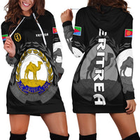 Black hoodie dress with Eritrea emblem front graphic and flag sleeve patches