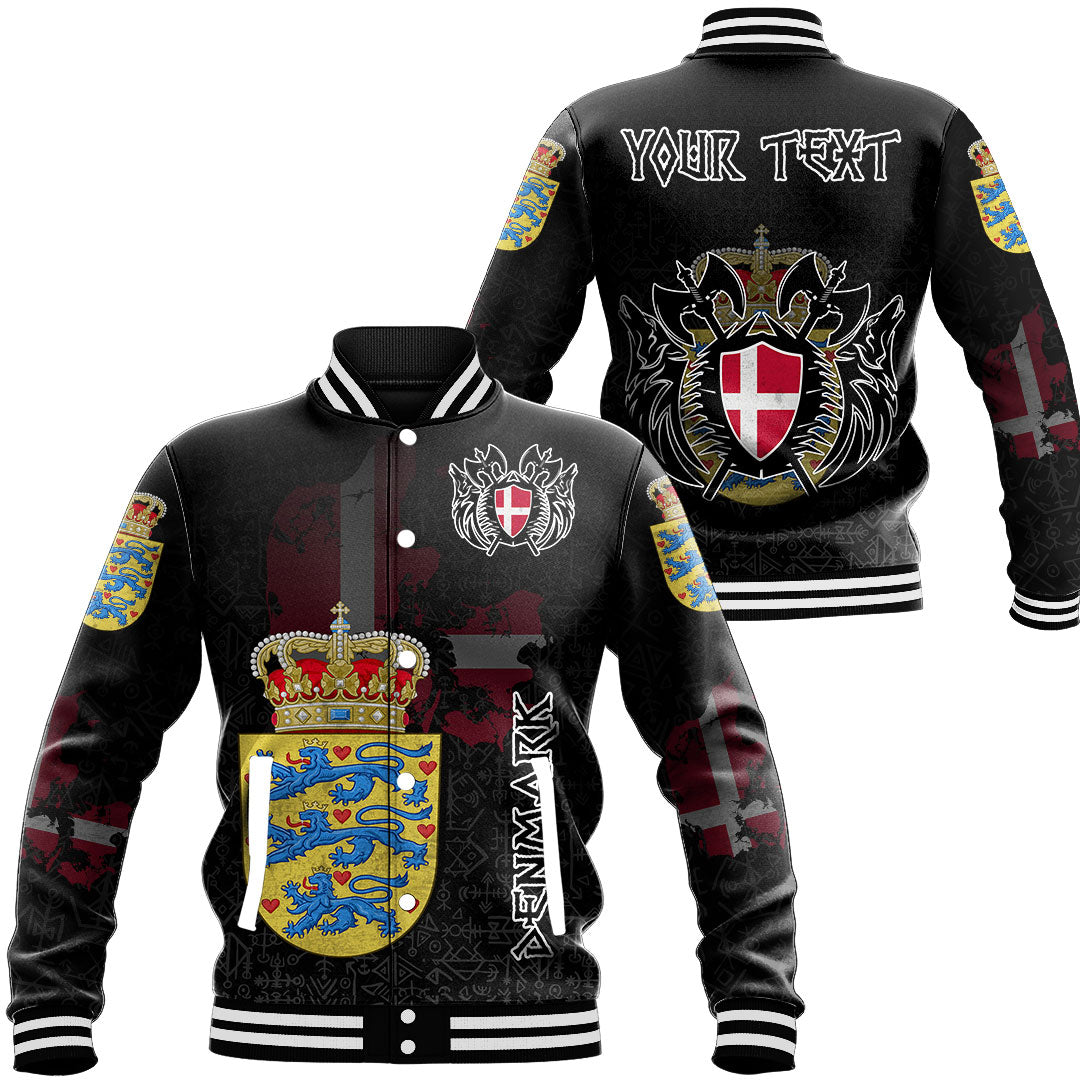 (Custom) Viking - Denmark Flag and Map Baseball Jacket style Viking Geri and Freki RLT12 - Wonder Print Shop