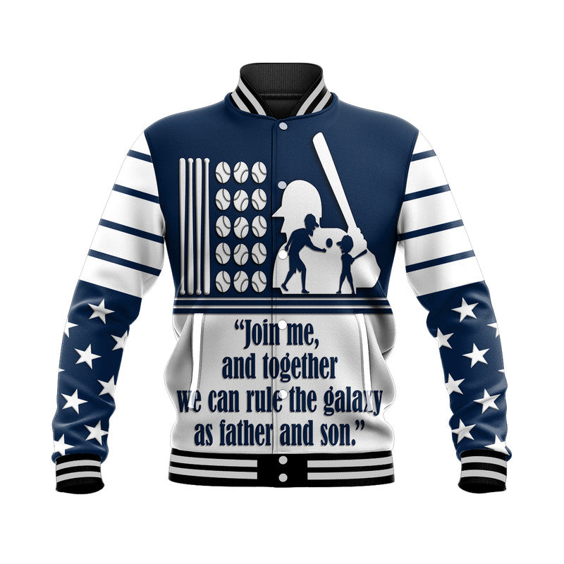 (Custom Personalised) Fathers Day - America Dad and Son Baseball Player Baseball Jacket - Blue No.2 LT9 - Wonder Print Shop