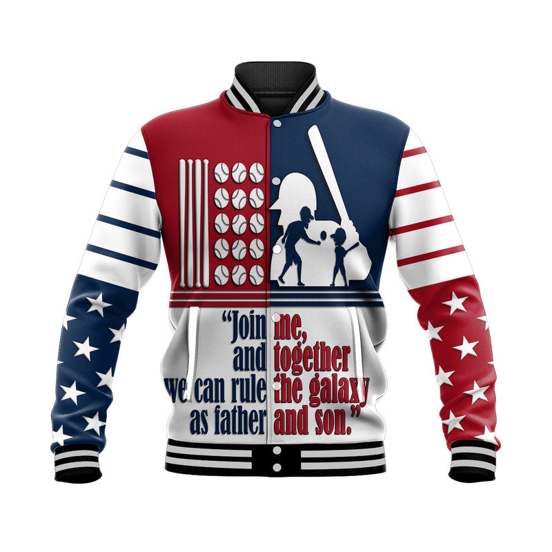 (Custom Personalised) Fathers Day - America Dad and Son Baseball Player Baseball Jacket - Mixed Blue and Red LT9 - Wonder Print Shop