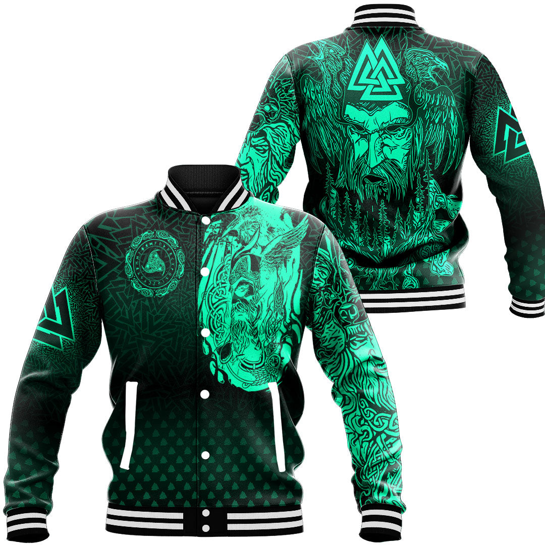 Viking Clothing Viking Odin Raven Tattoo Style Green Version Baseball Jackets RLT12 - Wonder Print Shop