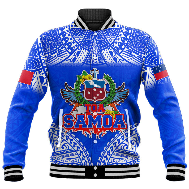 Toa Samoa Polynesian Rugby Baseball Jacket Samoan Flag Blue Color LT9 - Wonder Print Shop