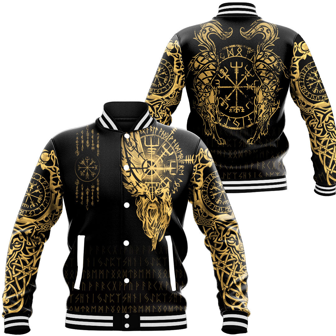 Viking Clothing Viking Compass Vegvisir Tattoo Gold Version Baseball Jackets RLT12 - Wonder Print Shop