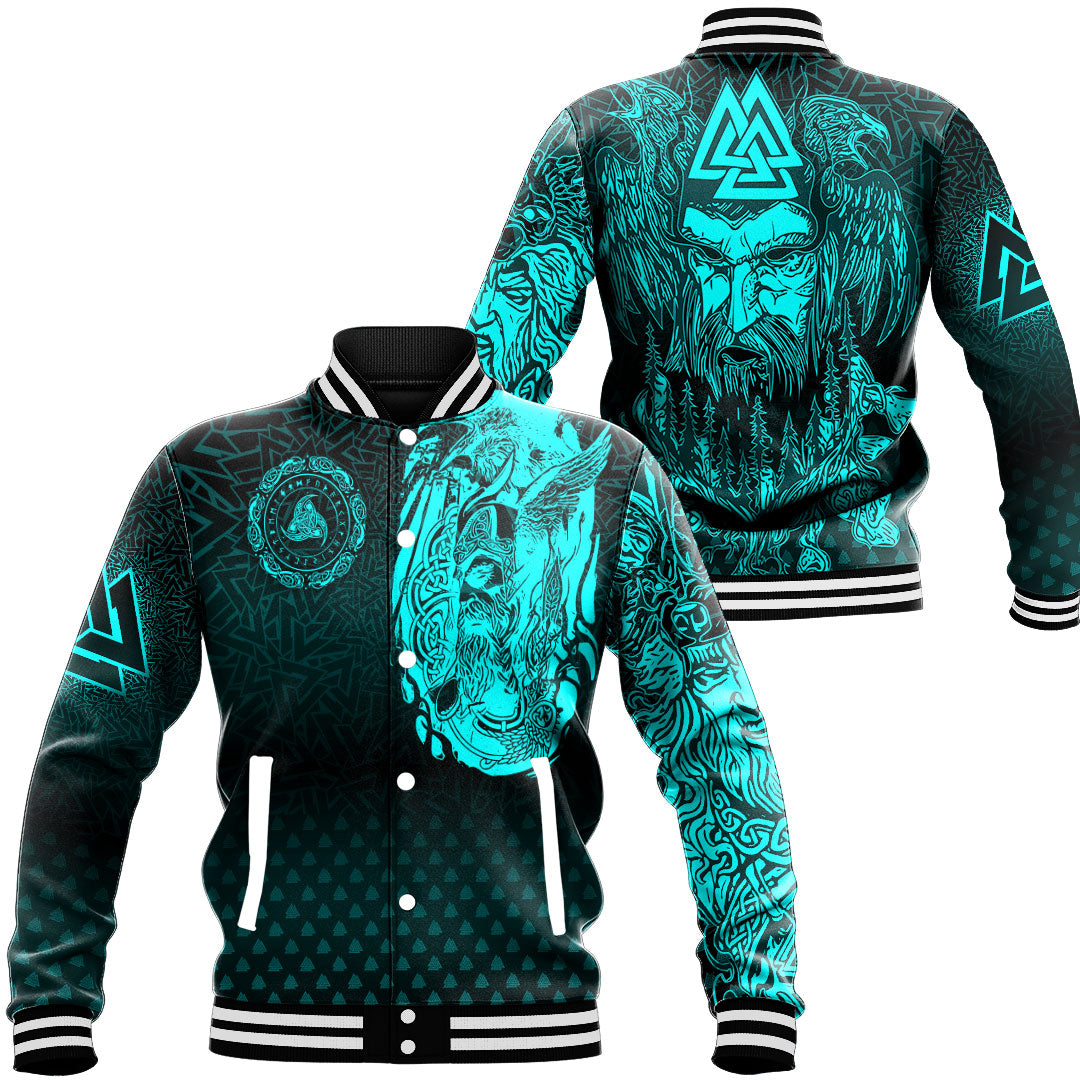 Viking Clothing Viking Odin Raven Tattoo Style Cyan Version Baseball Jackets RLT12 - Wonder Print Shop