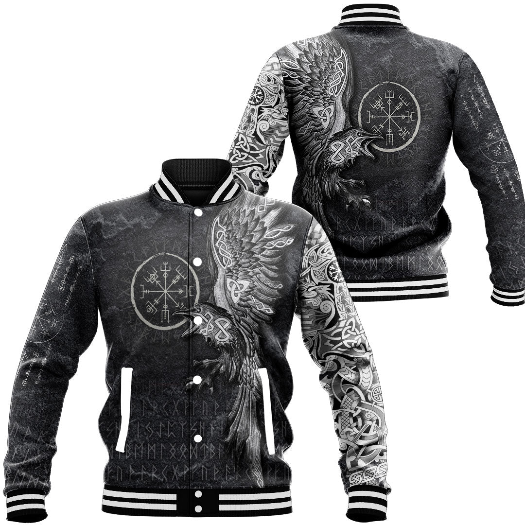 Viking Clothing Vegvisir With Raven Viking Compass Baseball Jackets RLT12 - Wonder Print Shop