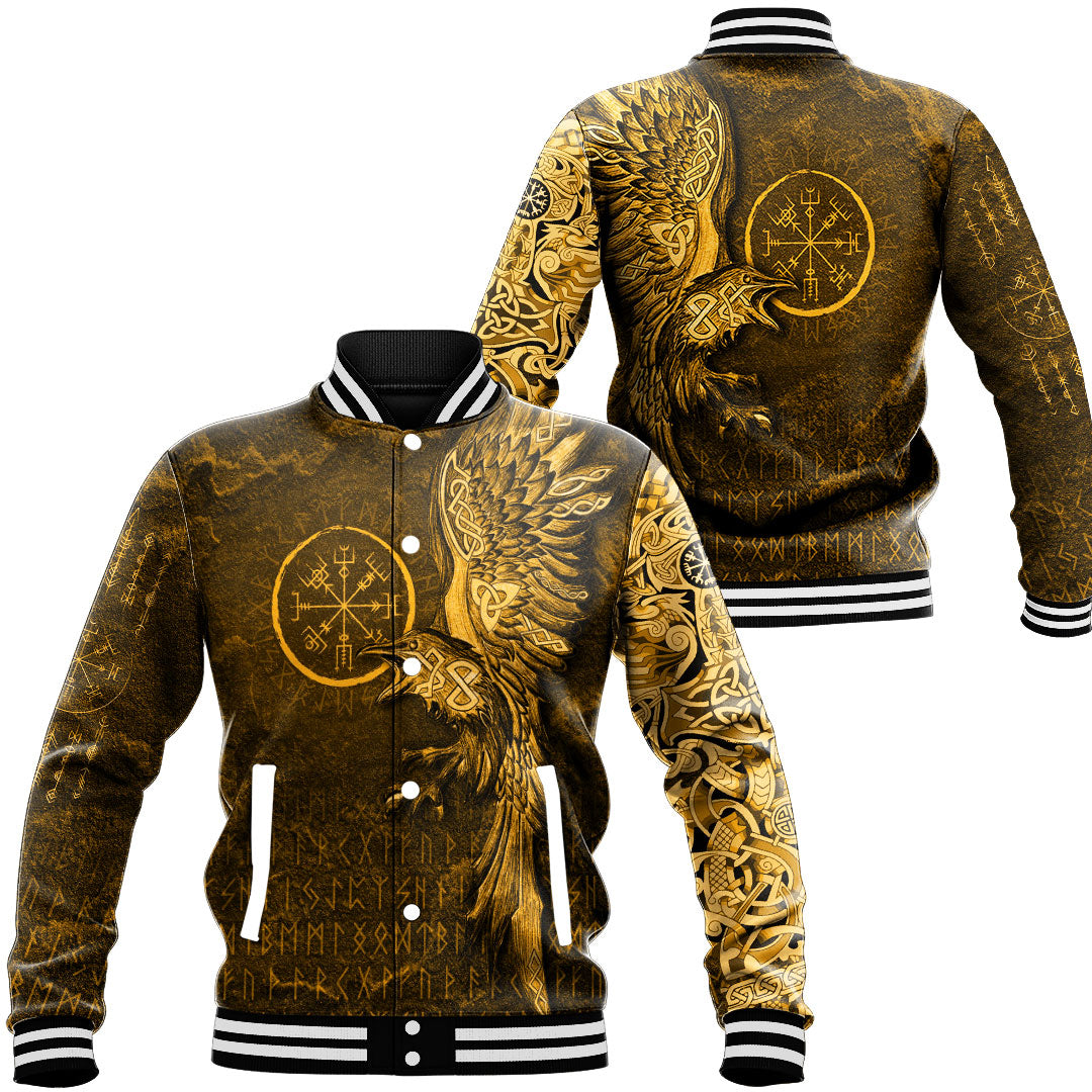 Viking Clothing Vegvisir With Raven Viking Compass Gold Version Baseball Jackets RLT12 - Wonder Print Shop