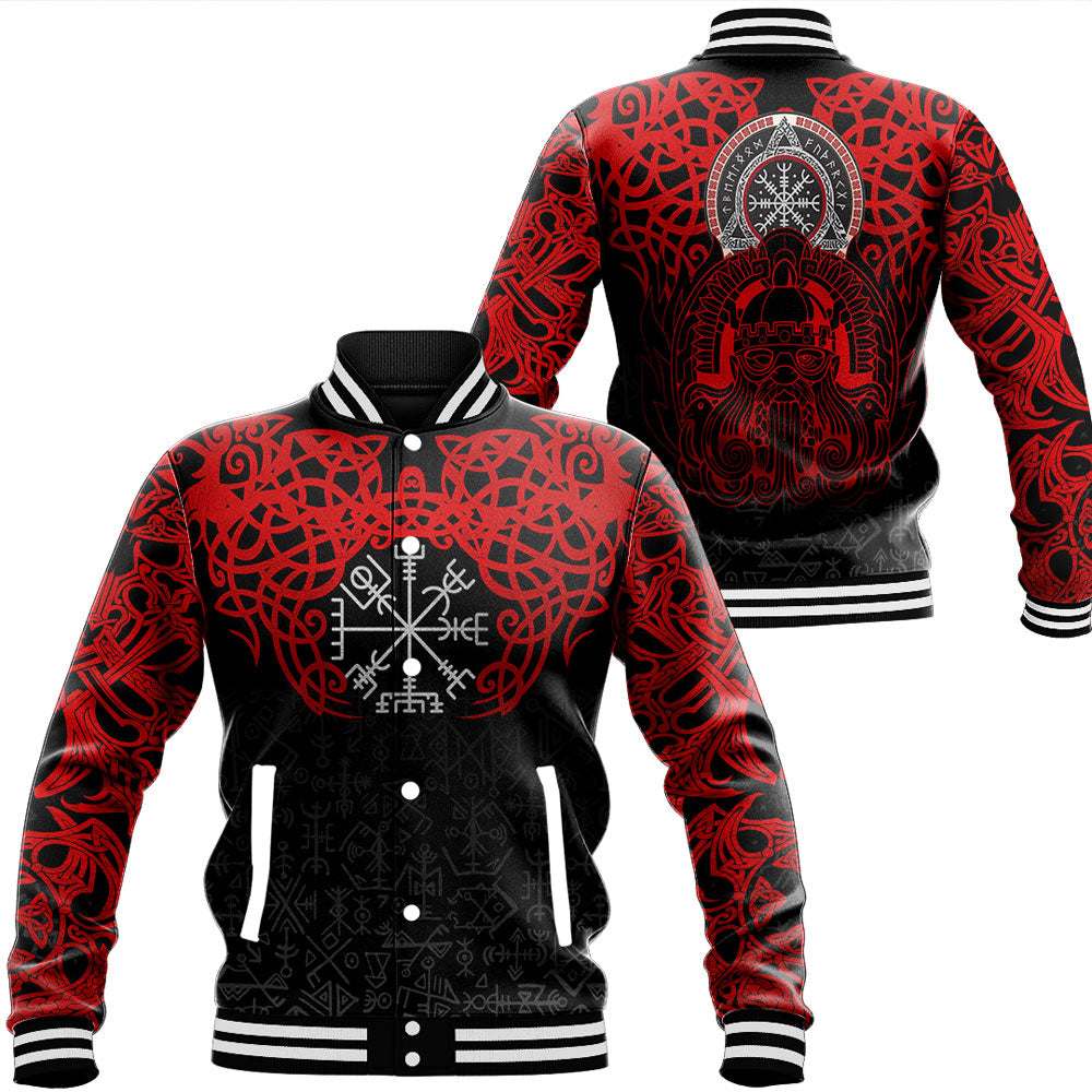 Viking Clothing Viking Odin Helm Of Awe Red Baseball Jacket RLT12 - Wonder Print Shop