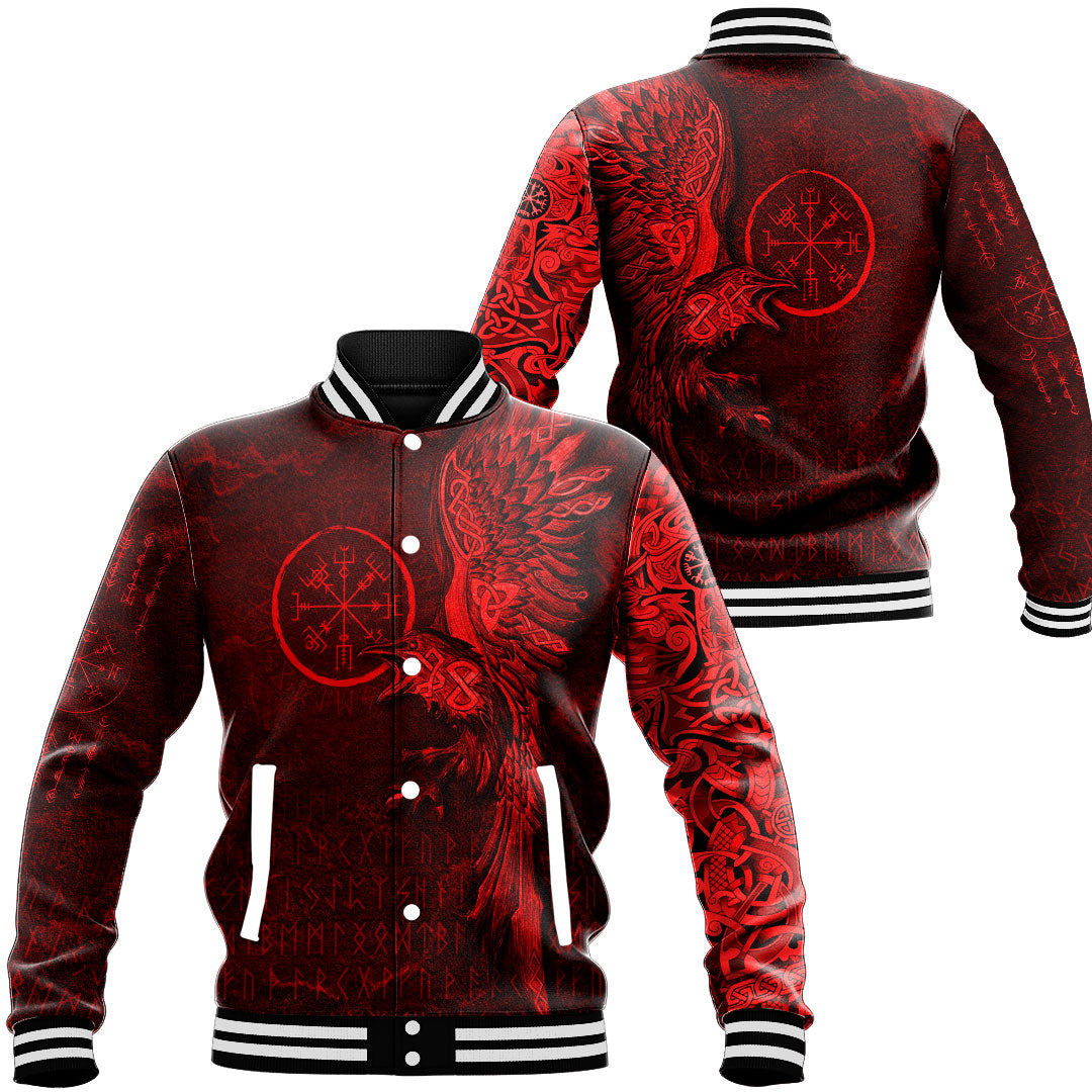 Viking Clothing Vegvisir With Raven Viking Compass Baseball Jackets Red Version RLT12 - Wonder Print Shop